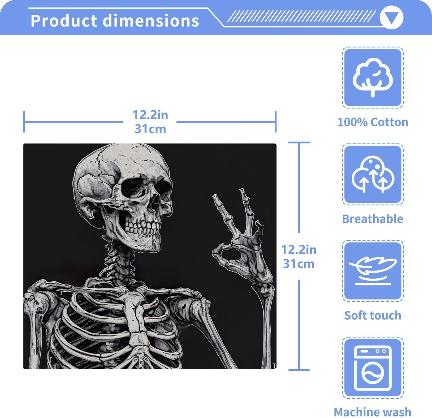 YETTASBIN Skeleton Washcloths 2 Pack Soft Absorbent Face Towels