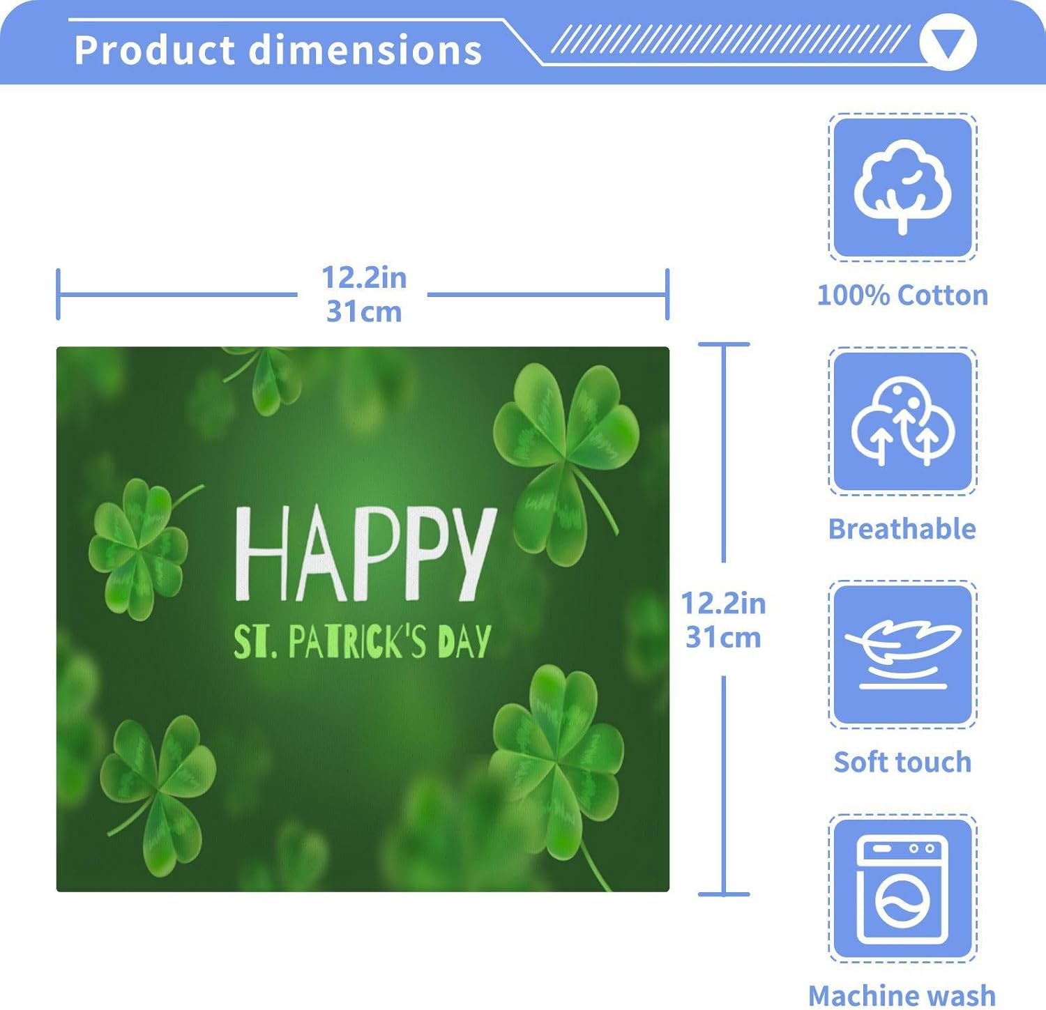 St Patricks Day Clover Washcloth Set Soft Absorbent Baby Towels