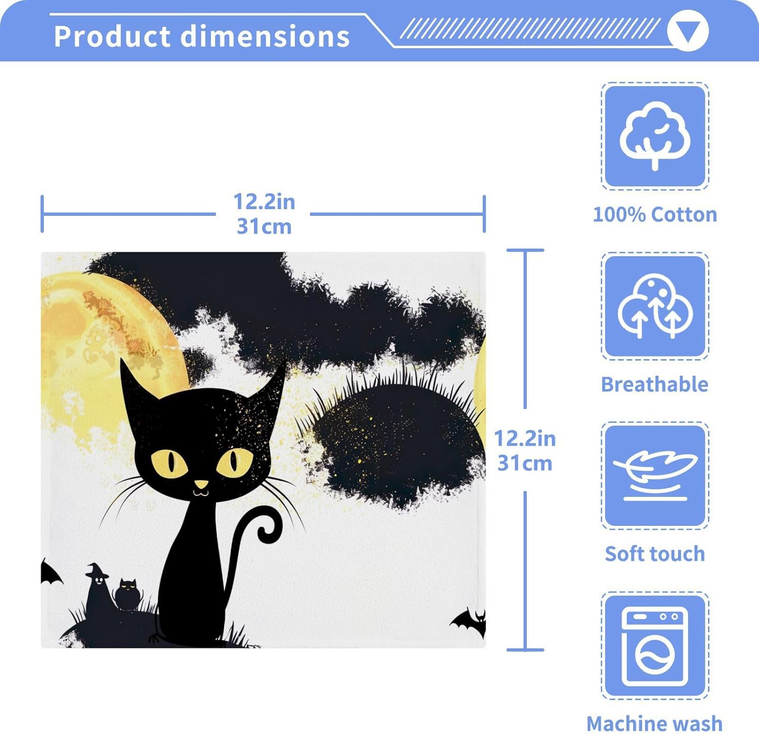 Spooky Halloween Cat Washcloth Set - Soft Absorbent Reusable Fingertip Towels
