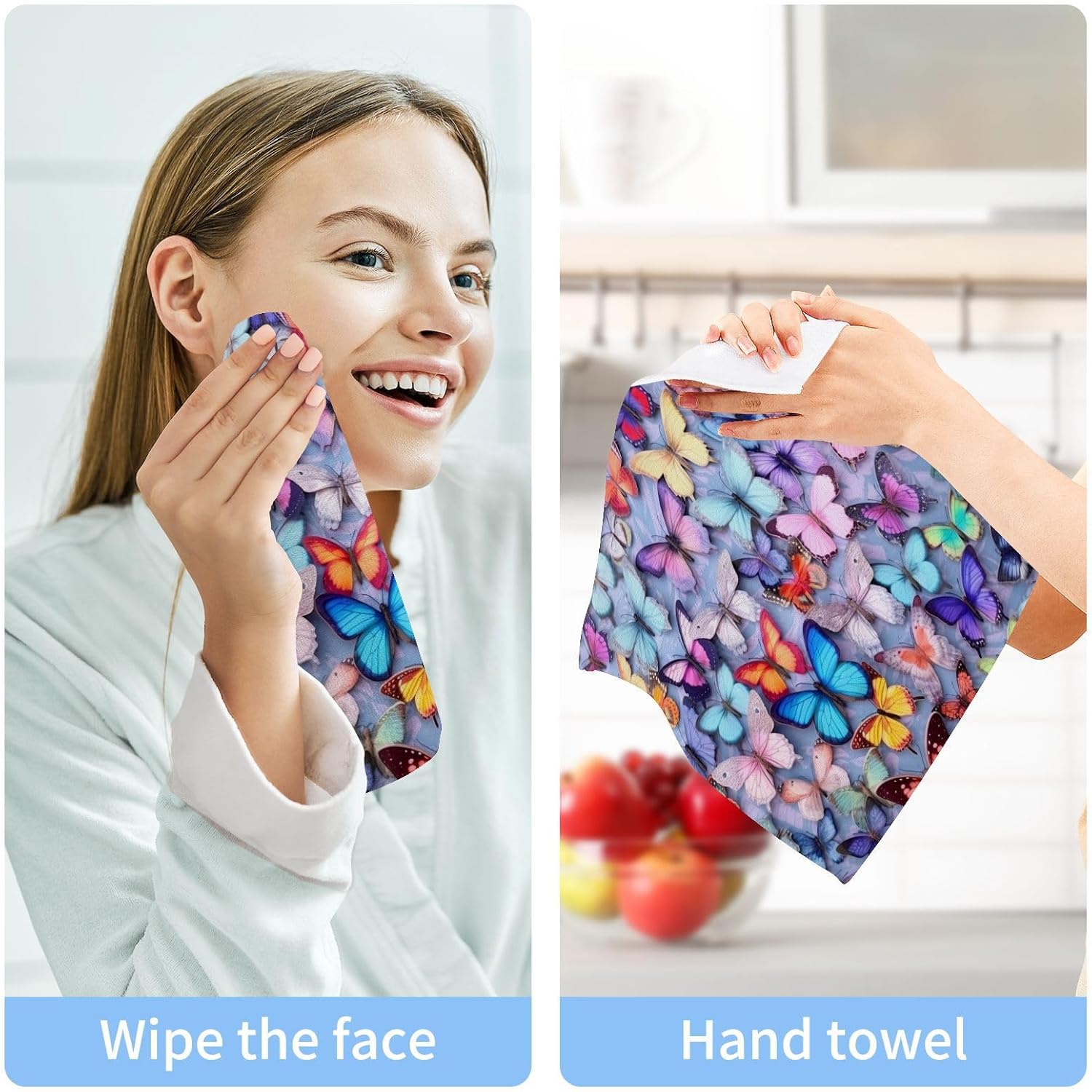 YETTASBIN Butterfly Washcloths 2 Pack Soft Absorbent Cotton Towels