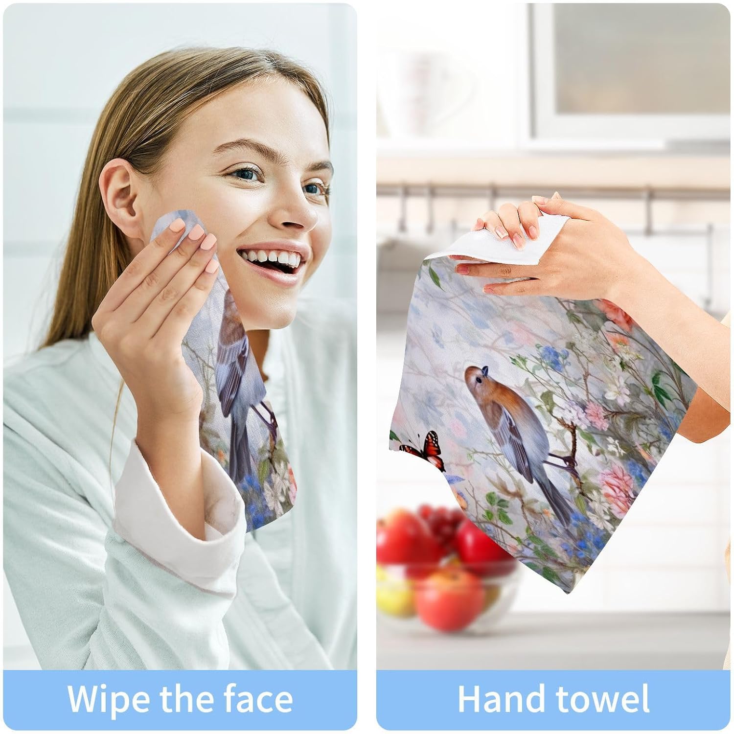 bird flower washcloth 2 pack reusable