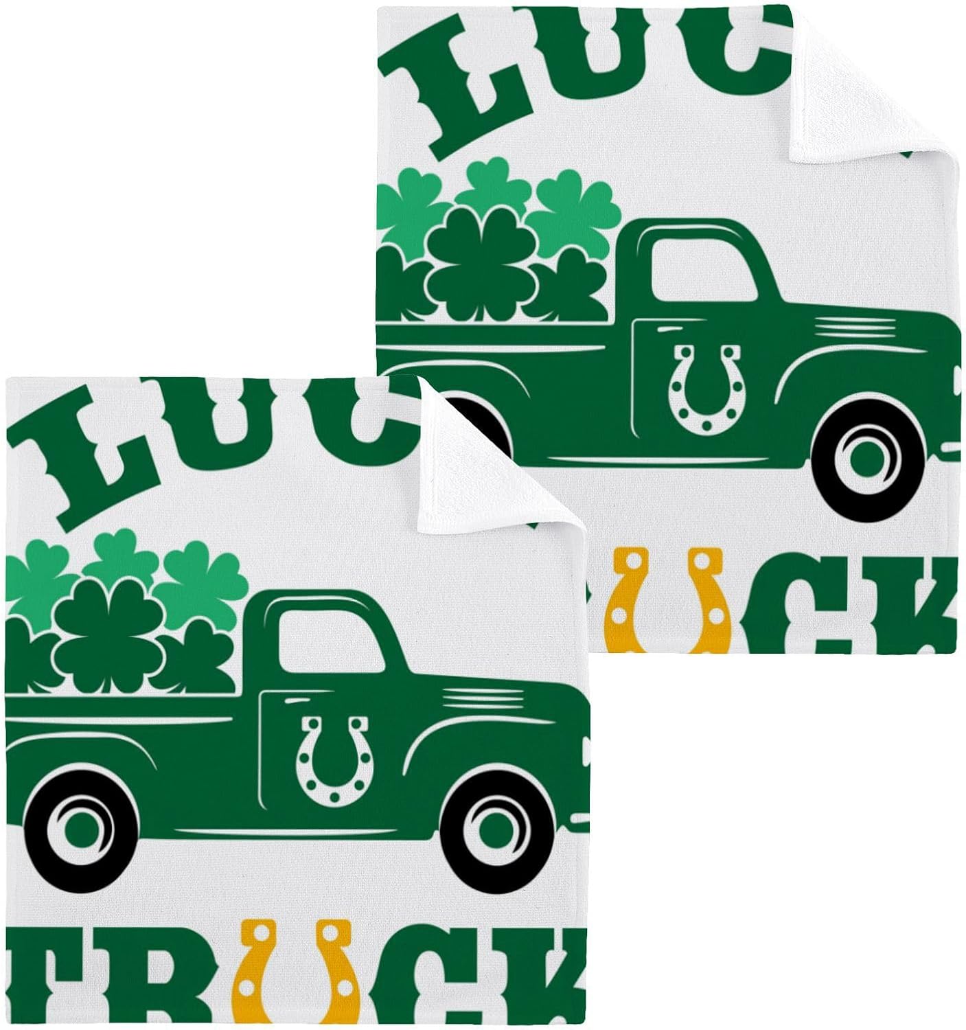 St Patrick Day Truck Washcloths 2 Pack Soft Absorbent Cotton Towels