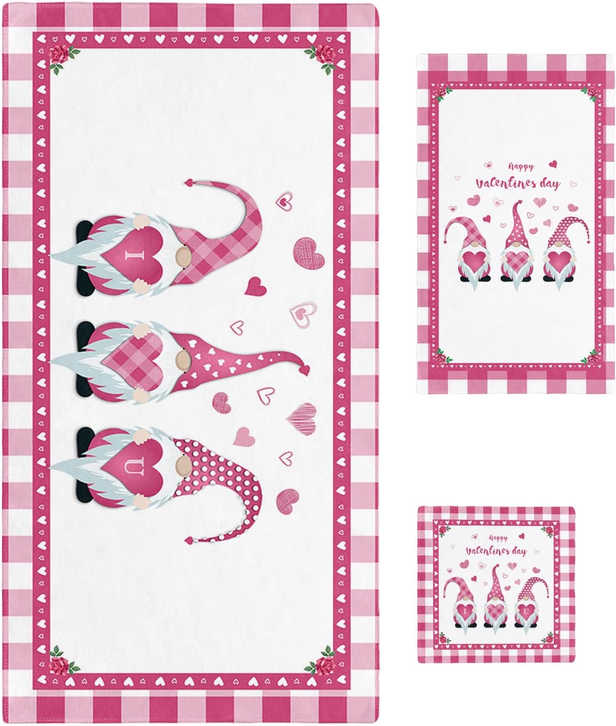 Adorable 3-Piece Check Gnomes Buffalo Border Travel Travel Towels