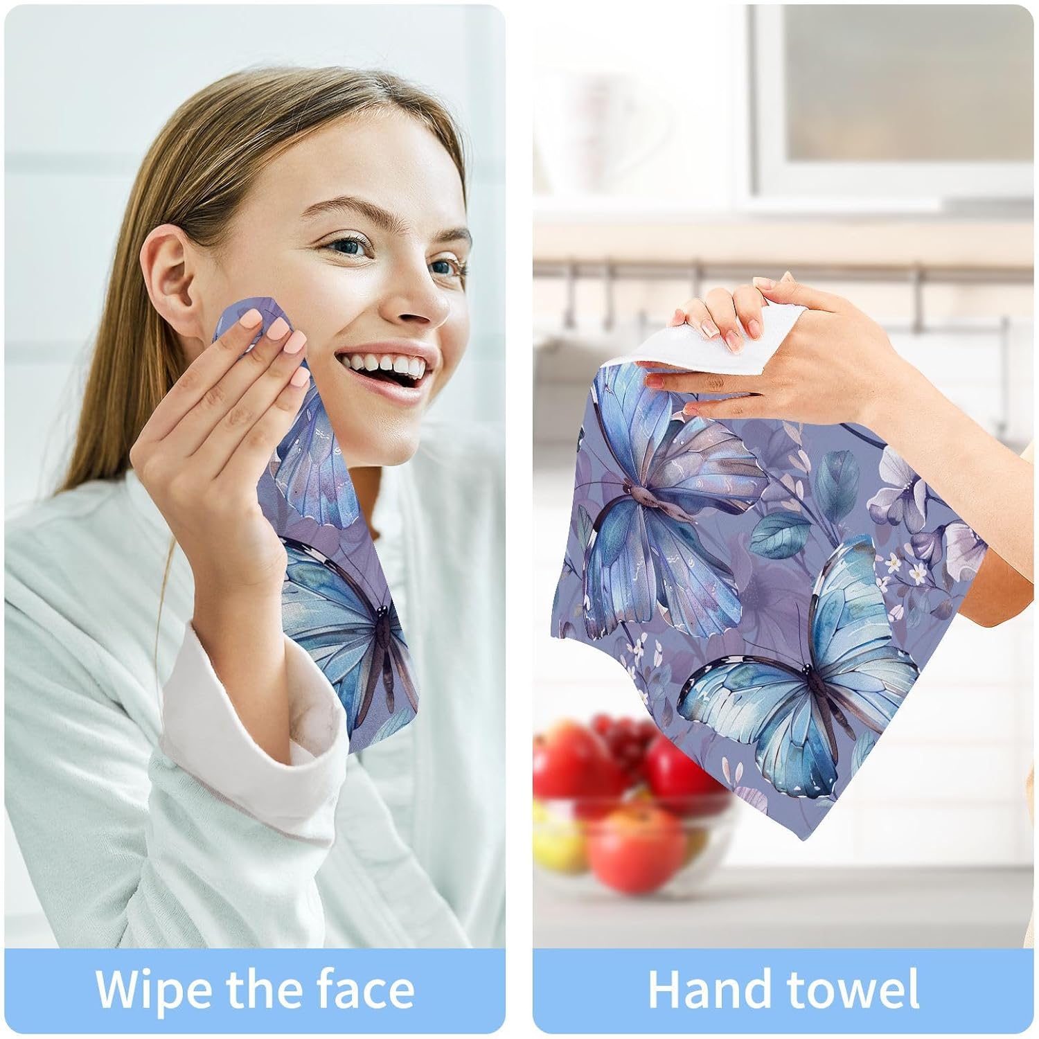 YETTASBIN Butterfly Flower Washcloths Soft and Absorbent Reusable Face Towels
