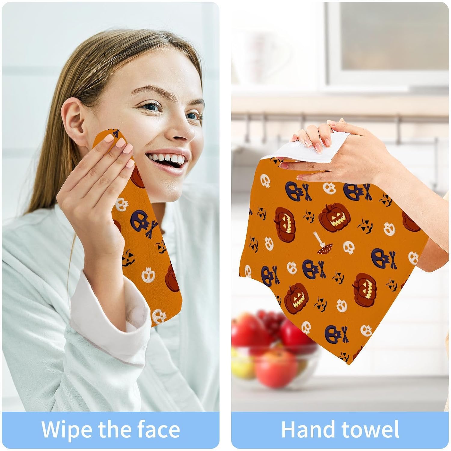 Halloween Pumpkin Skull Washcloths 2 Pack