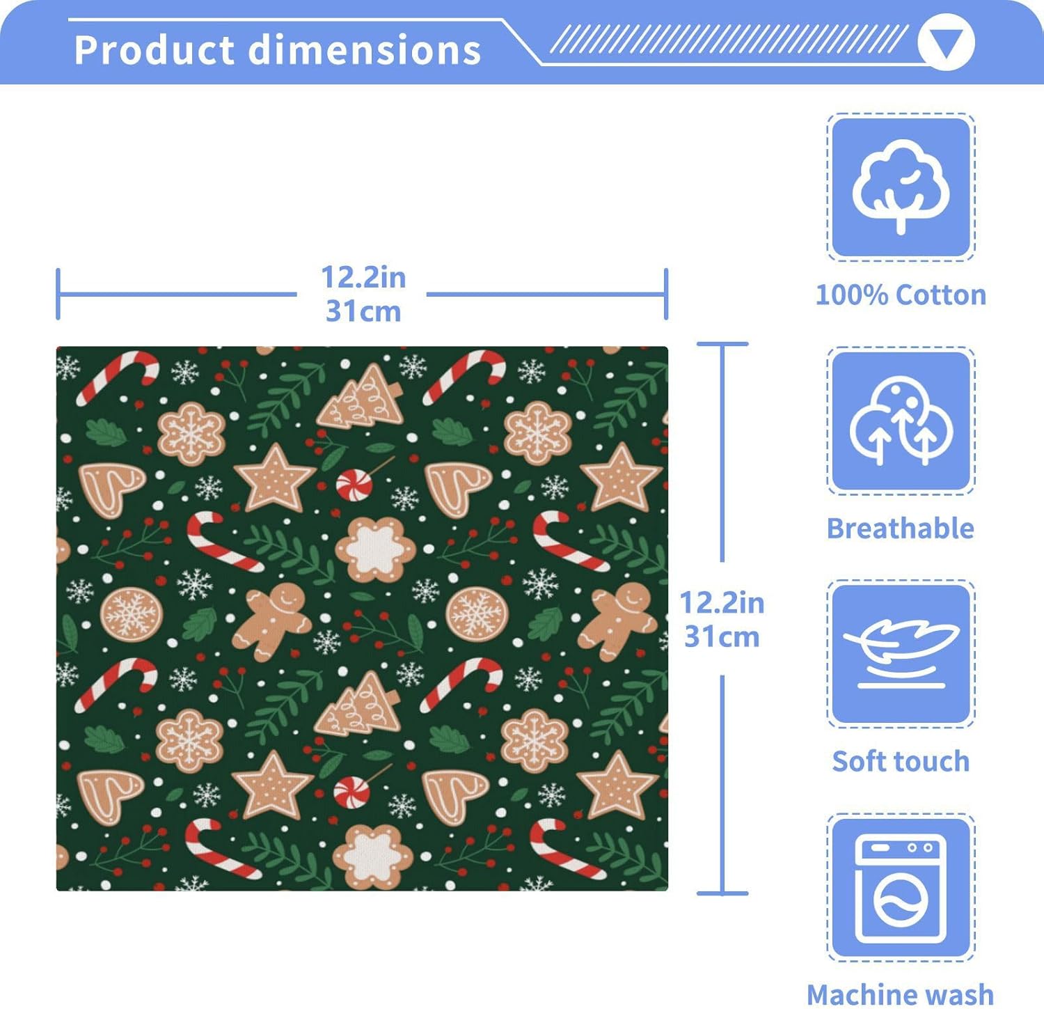 Perfect Christmas Washcloths 12x12 Icy Soft Reusable Face Towels
