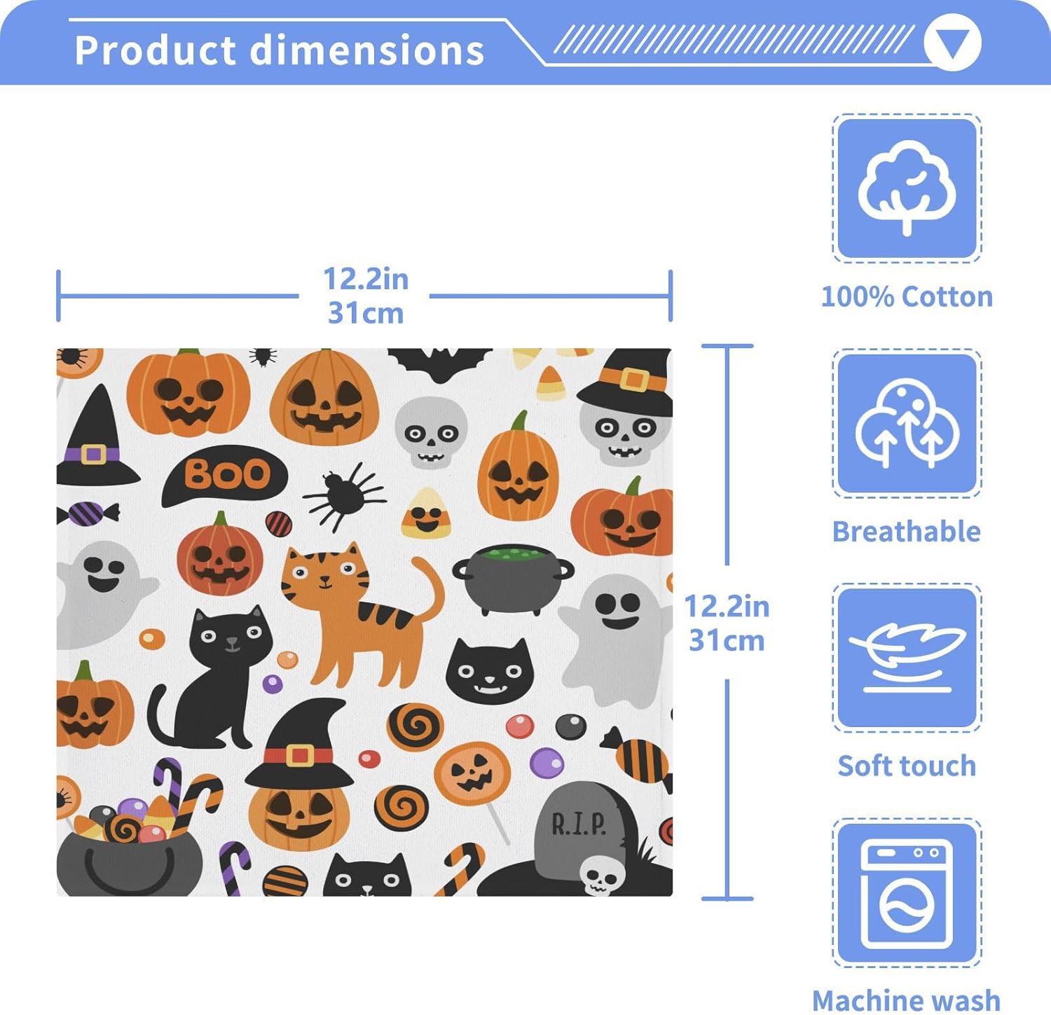 Cat Face Washcloth for Halloween 12x12in