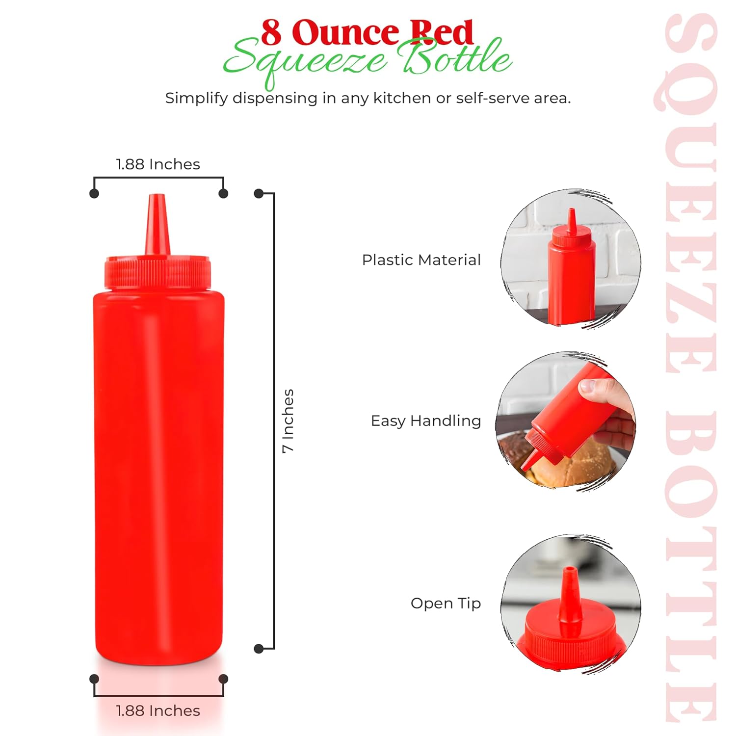 OCS Parts 8 Ounce Red Squeeze Condiment Bottle