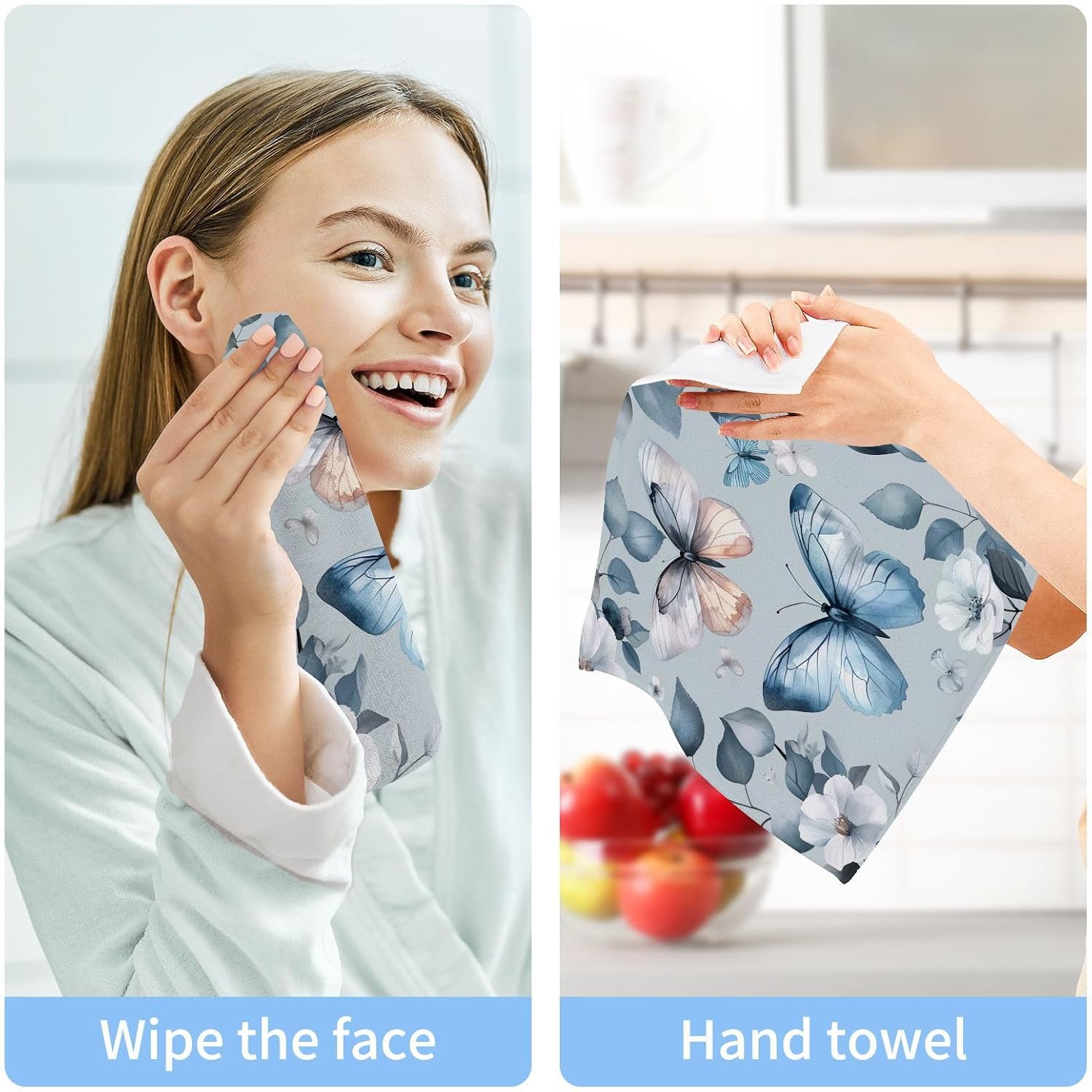 YETTASBIN Butterfly Soft Cotton Face Towels 2-Pack