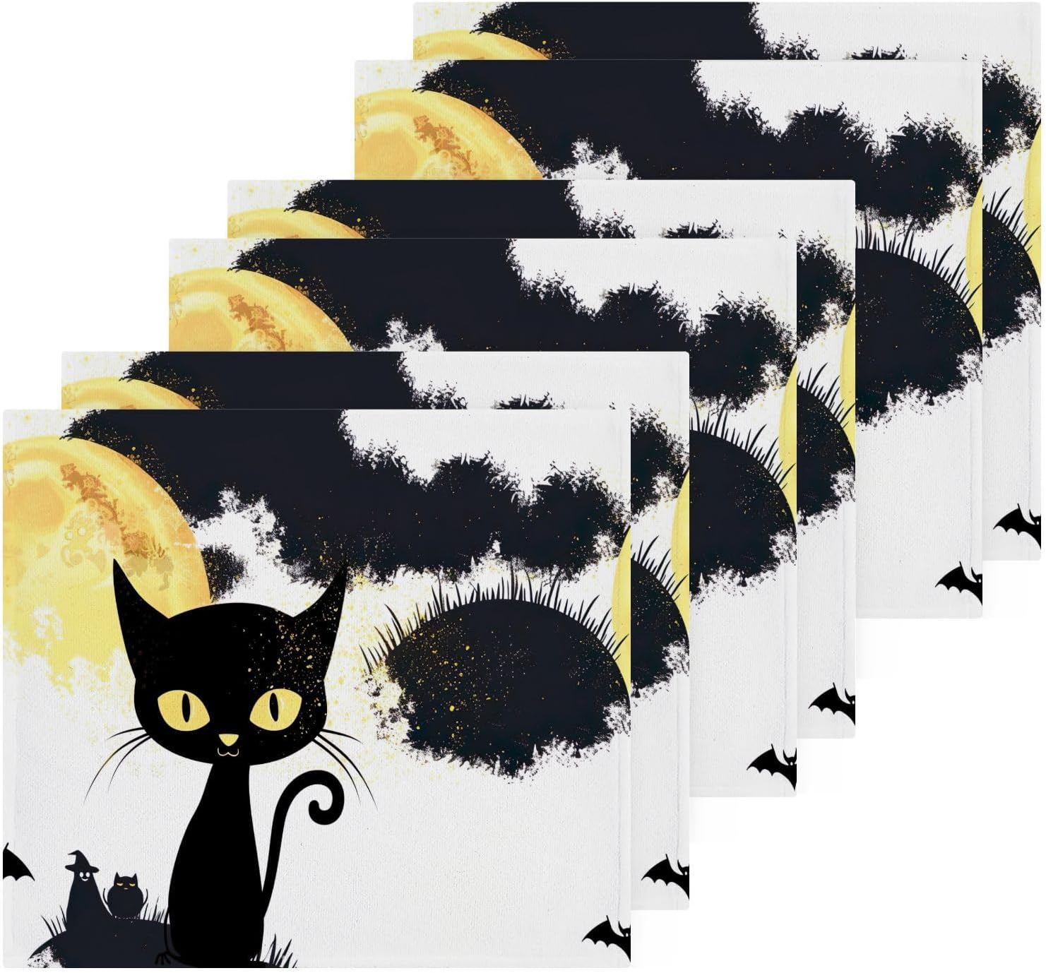 Spooky Halloween Cat Washcloth Set - Soft Absorbent Reusable Fingertip Towels