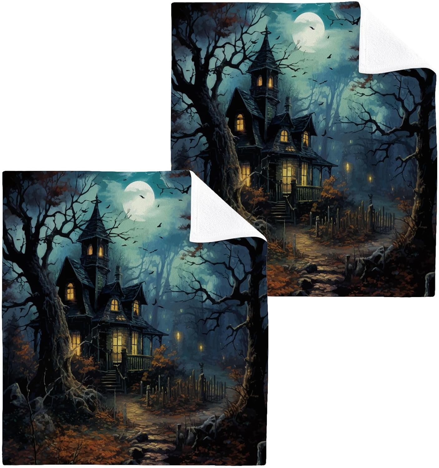YETTASBIN Halloween Castle Washcloths 2 Pack