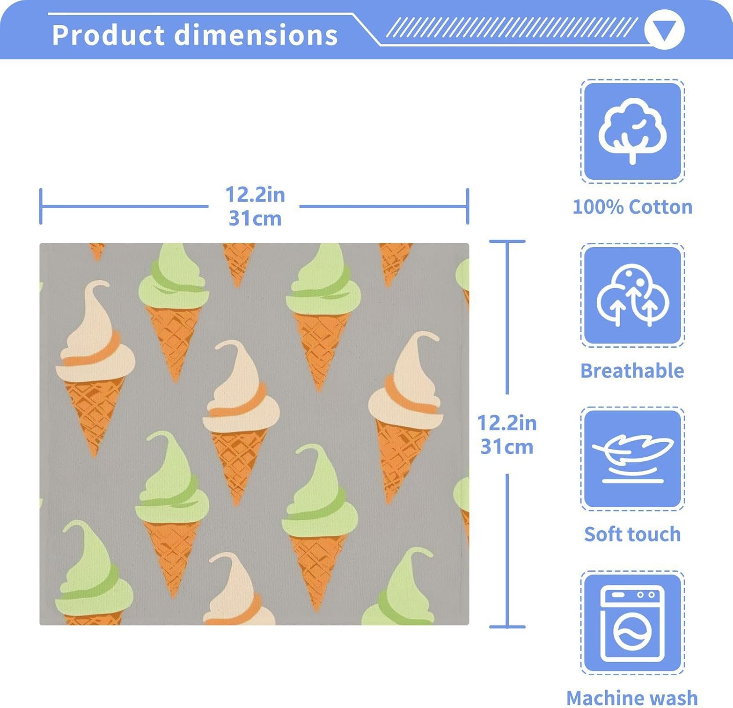 Chunky Ice Cream Cone Washcloth 2-Pack Soft Reusable