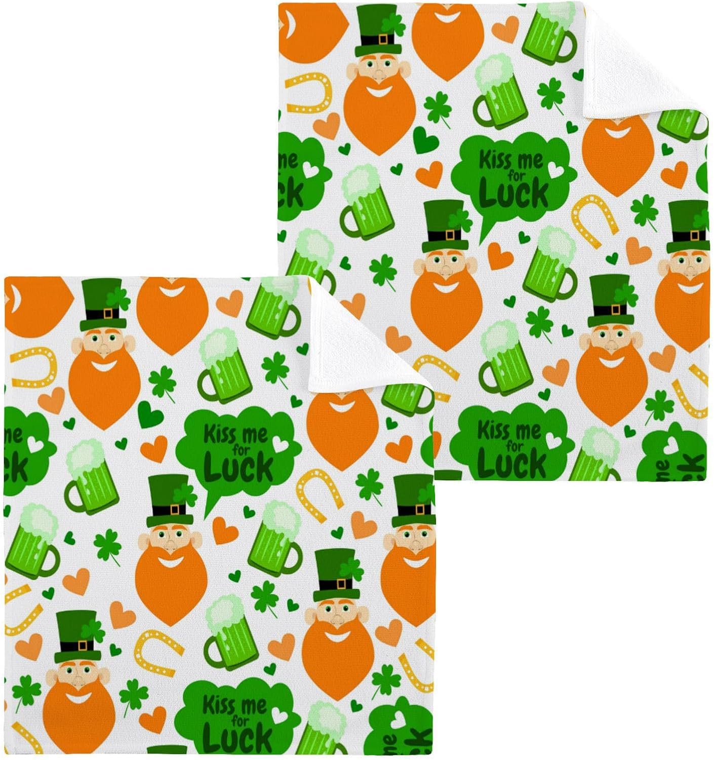 St Patricks Day Soft Absorbent Washcloth 2-Pack Classic Green 12x12 Cotton