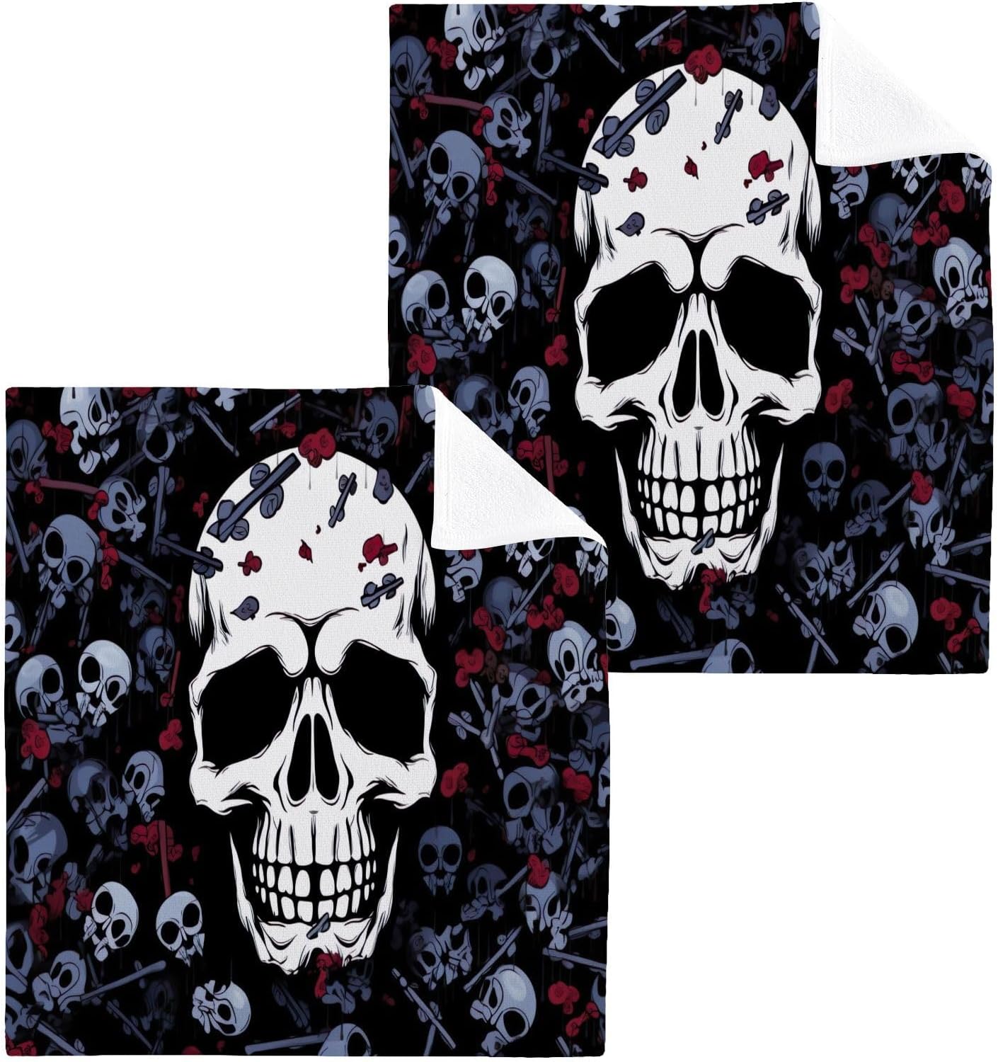 Yettasbin Skull Washcloth 2-Pack Perfect for Grooming 12x12 inches