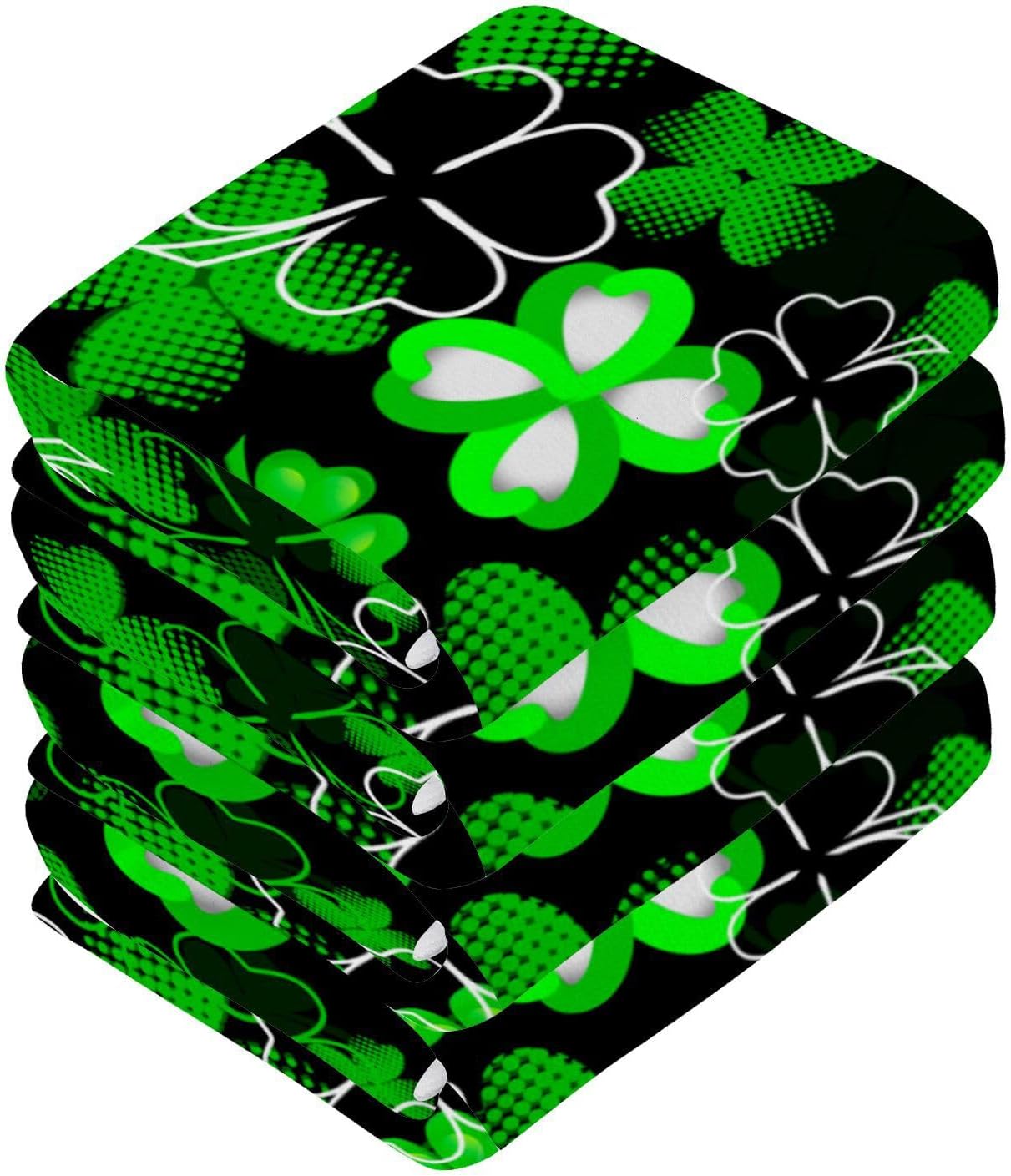St Patricks Day Clover Washcloth Set - Soft Absorbent Face Towels