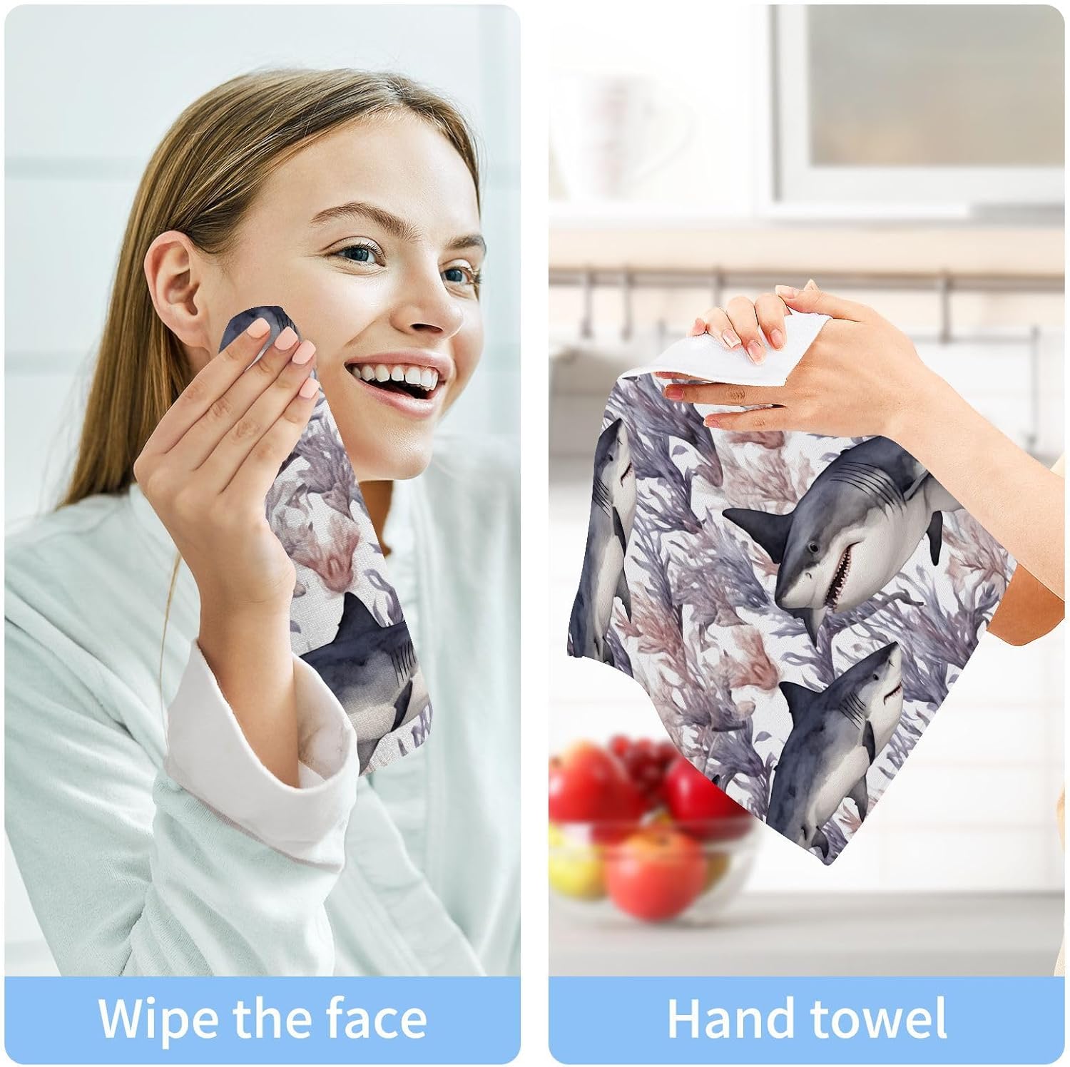 Perfect Family Shark Washcloth 2-Pack for Bath Gym and More