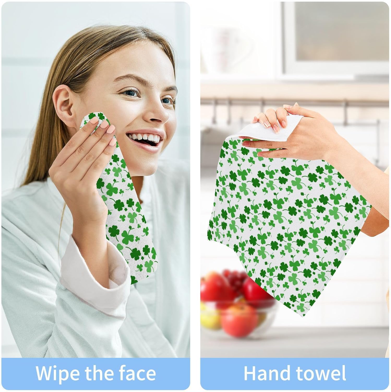 St Patricks Day Clover Washcloth Set - Soft absorbent reusable face towels