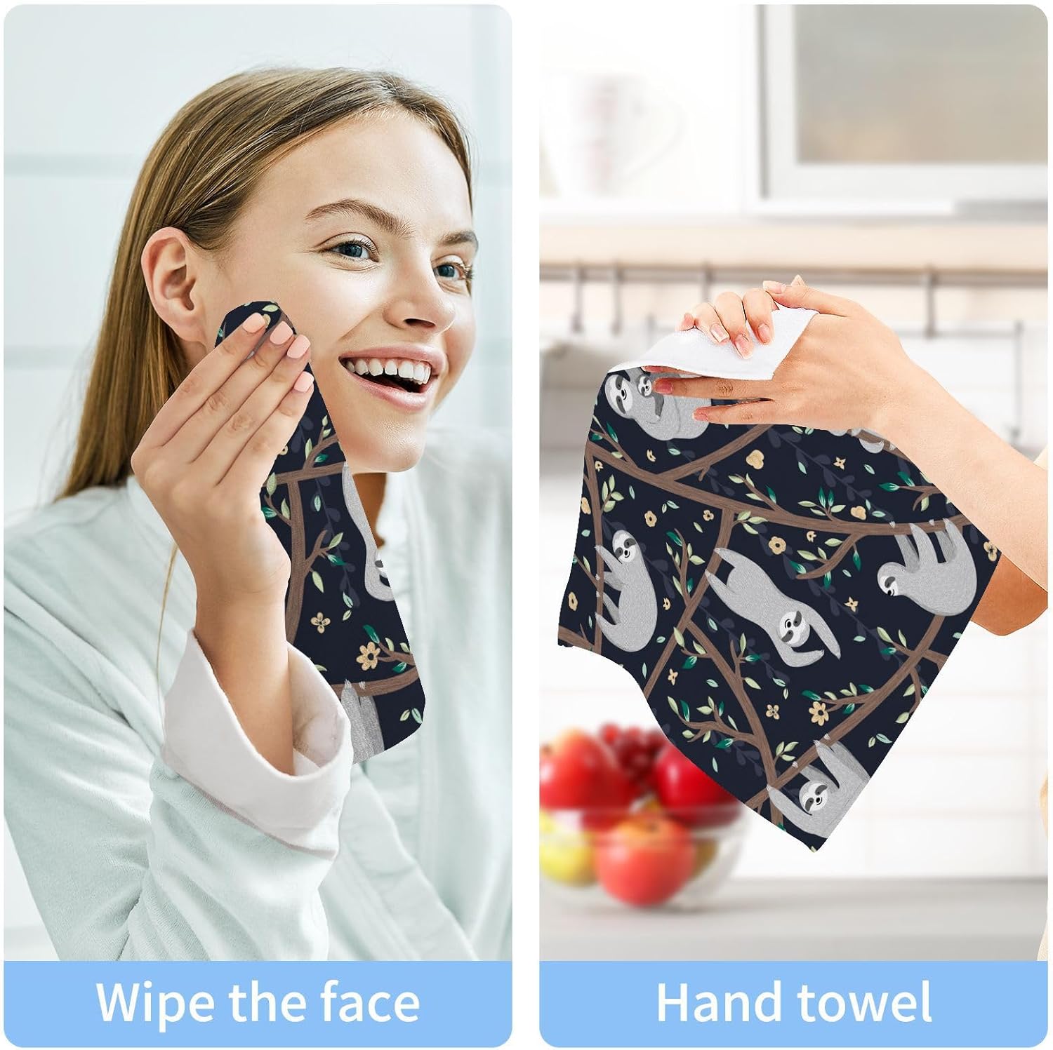 Cute Sloth Washcloth Set Soft Absorbent Baby Towels