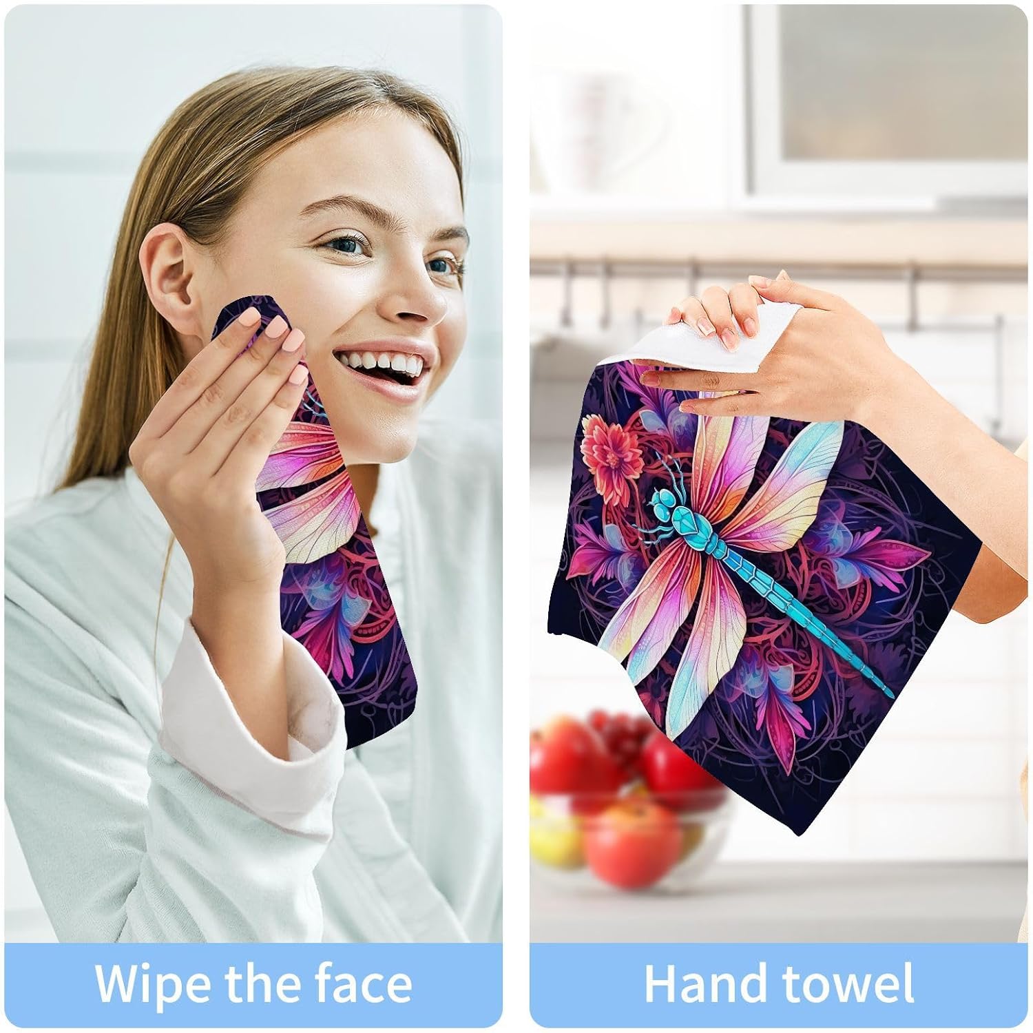 Dragonfly Washcloths 2 Pack Soft Absorbent Cotton Face Towels