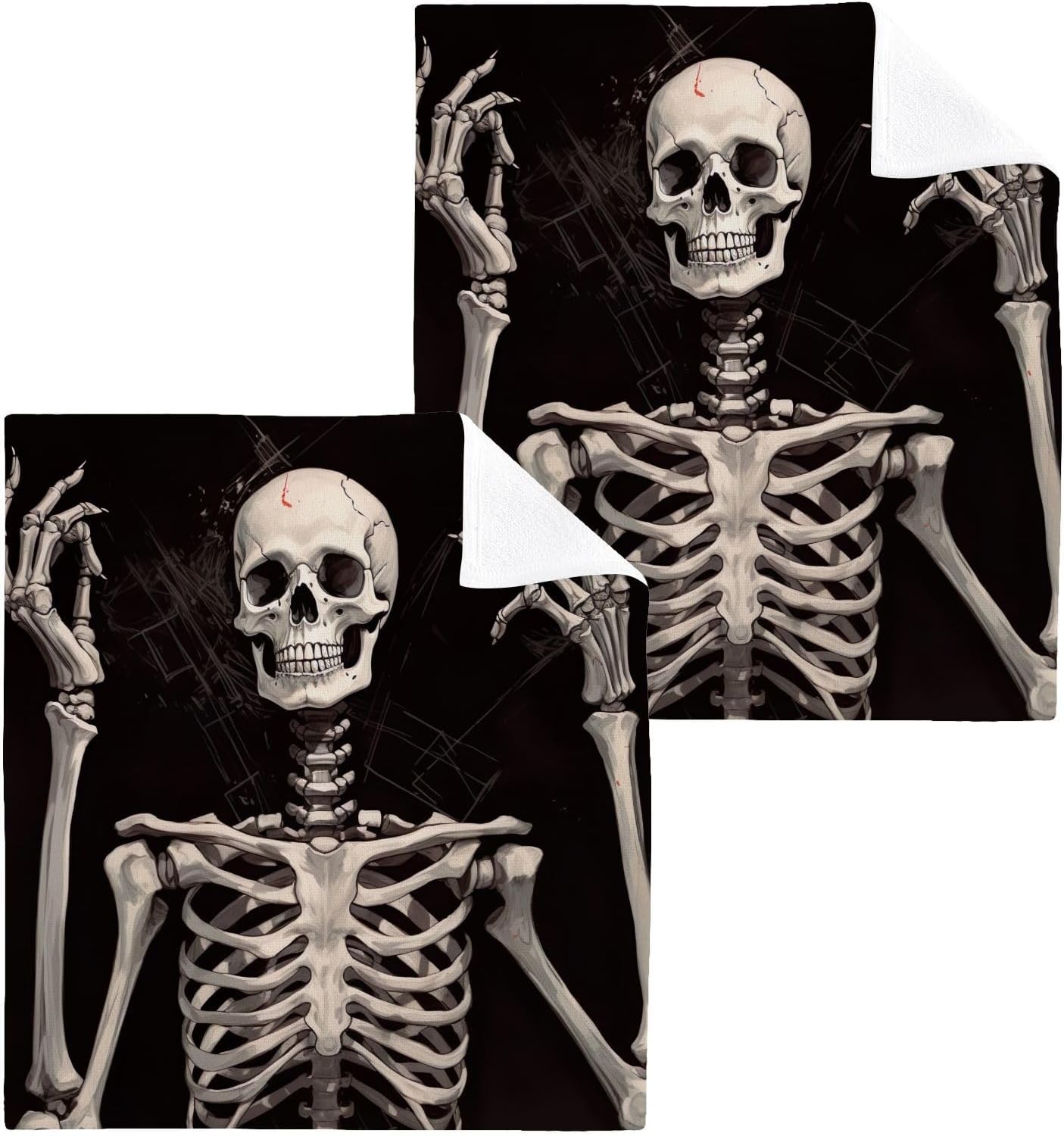 Skeleton Washcloths 2 Pack - Soft Absorbent Cotton Baby Face Towels