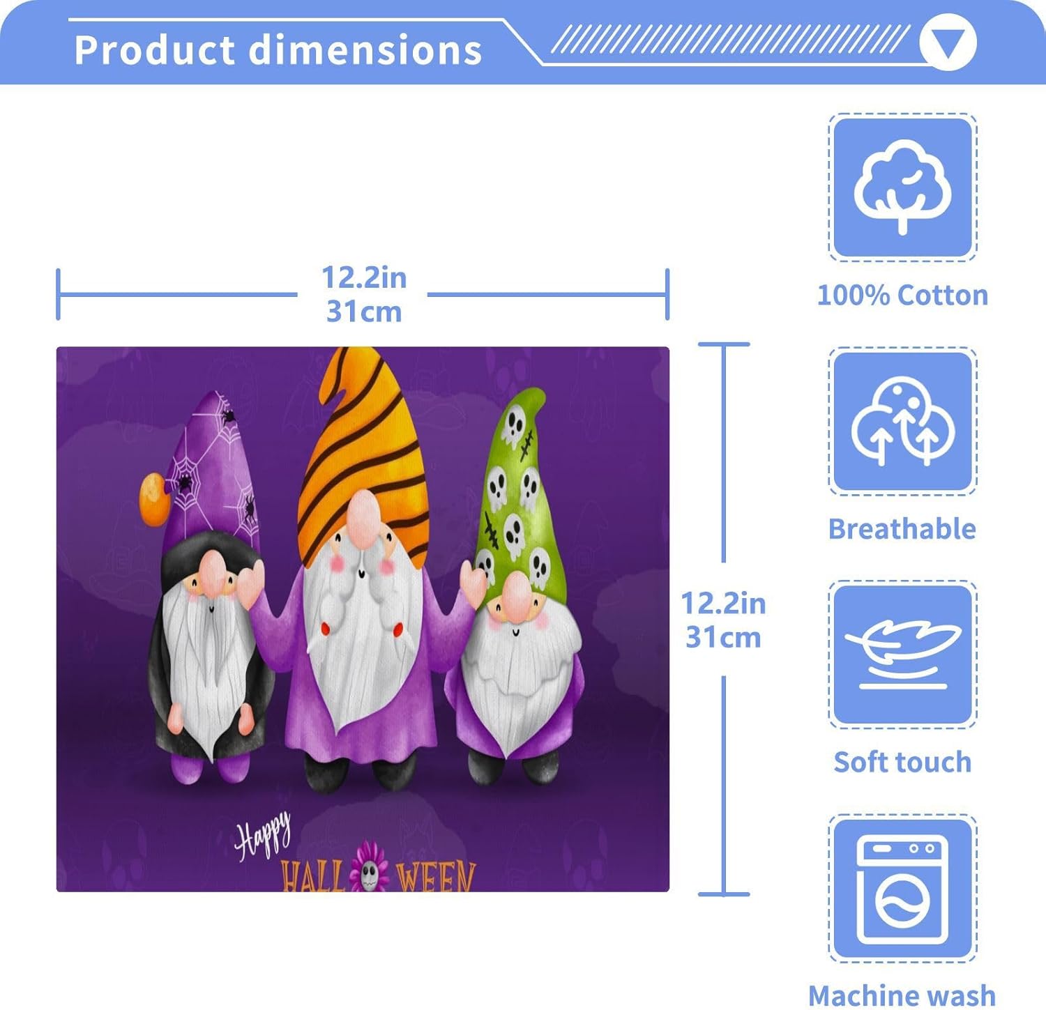 Halloween Gnome Washcloth Set 2-Piece Soft Reusable