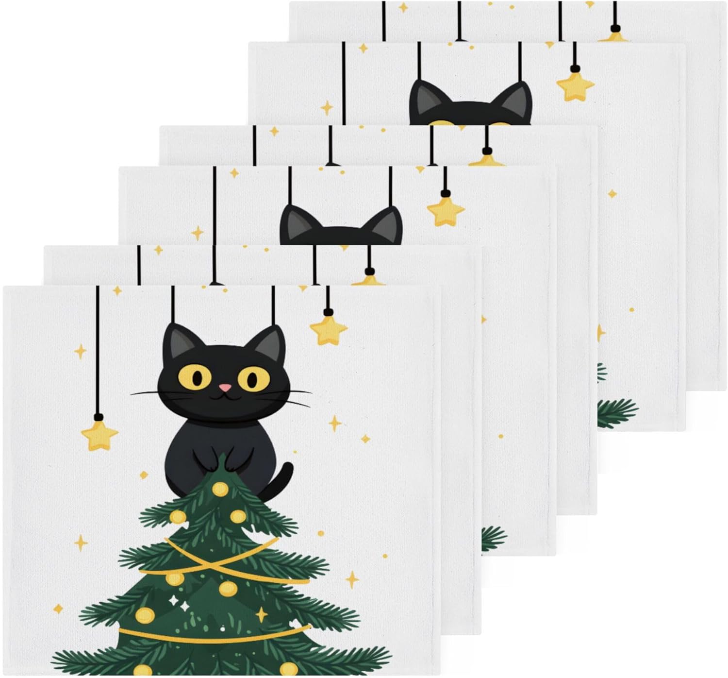 Xigua Christmas Tree Cat Washcloth Set 2-12 12x12 Inch