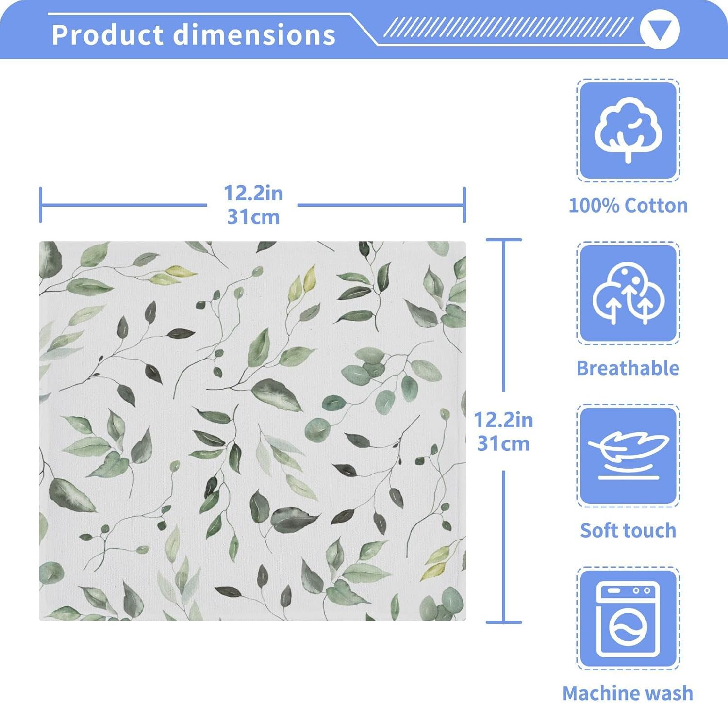 Kigai Green Leaves 12x12 Cotton Washcloth Set for Bathroom More