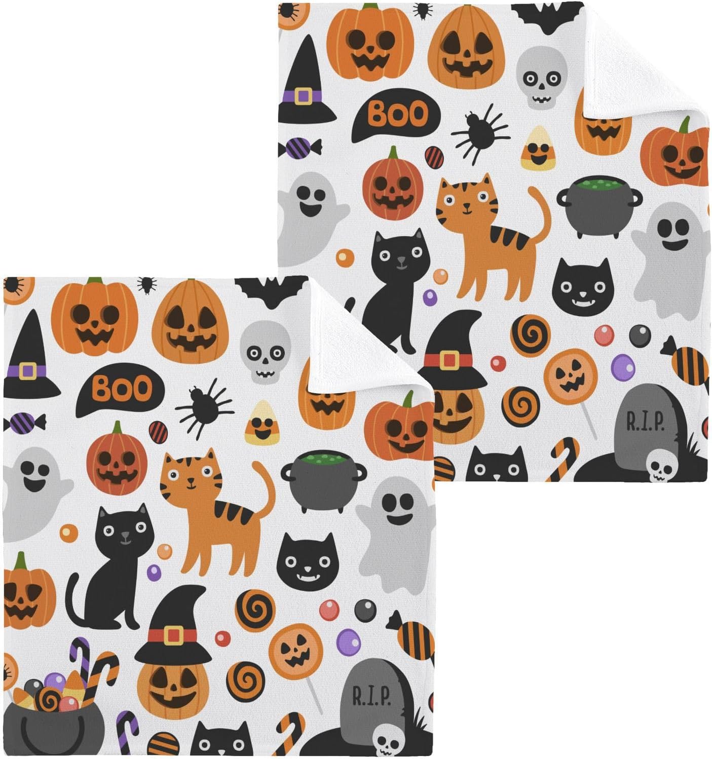 Cat Face Washcloth for Halloween 12x12in