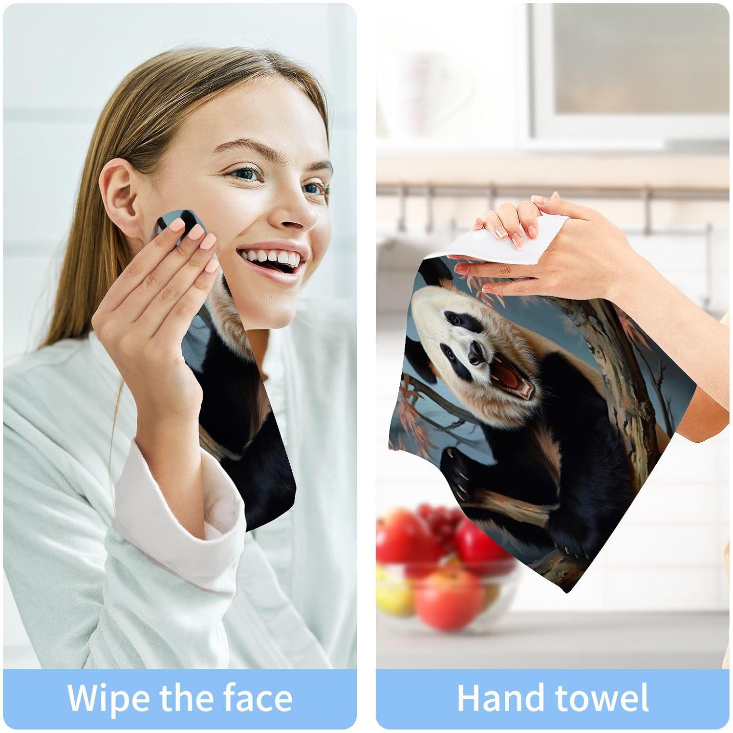 YETTASBINPanda Washcloths 2 Pack Soft Reusable Towels
