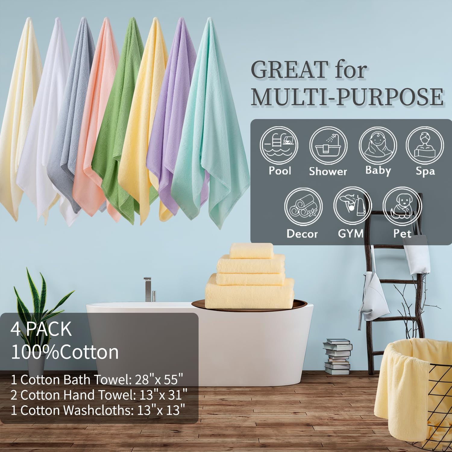 Luxury 4-Piece 100 Cotton Bath Towel Set