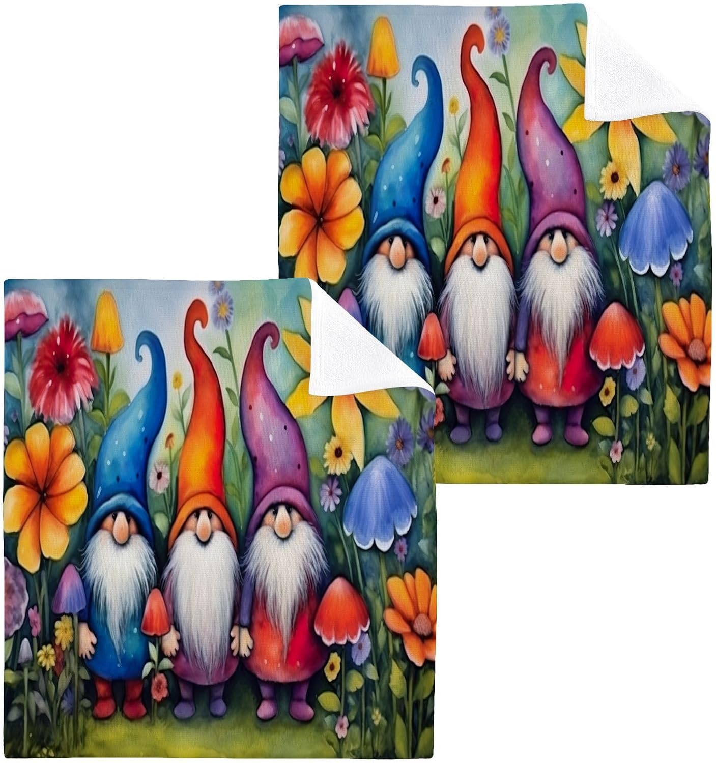 Flower Gnome Washcloth Set Reusable Soft and Absorbent