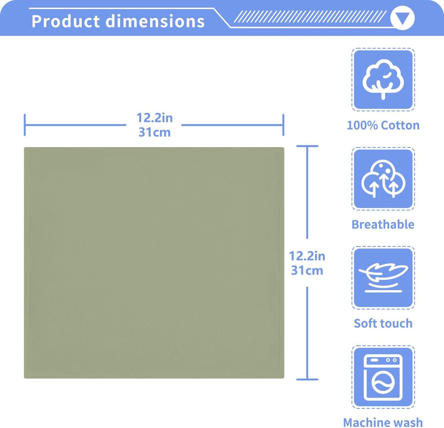 Sage Green Washcloths 12x12 Inch