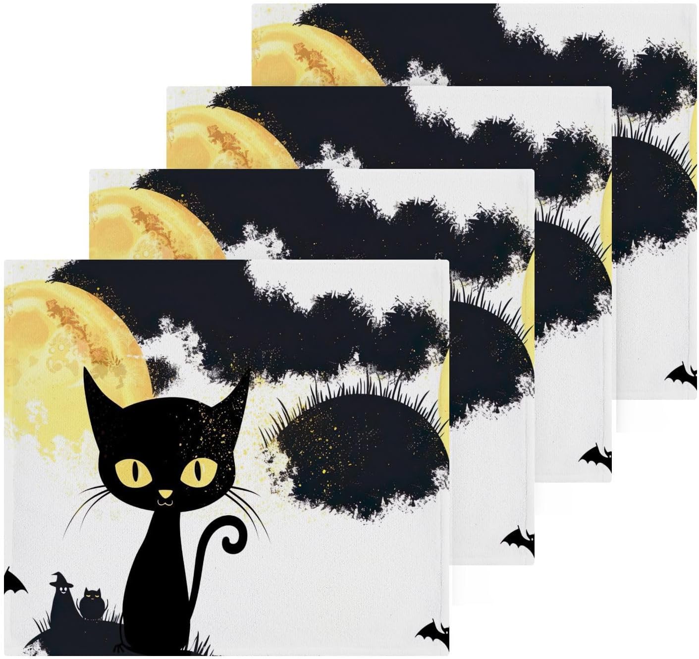 Spooky Halloween Cat Washcloth Set - Soft Absorbent Reusable Fingertip Towels