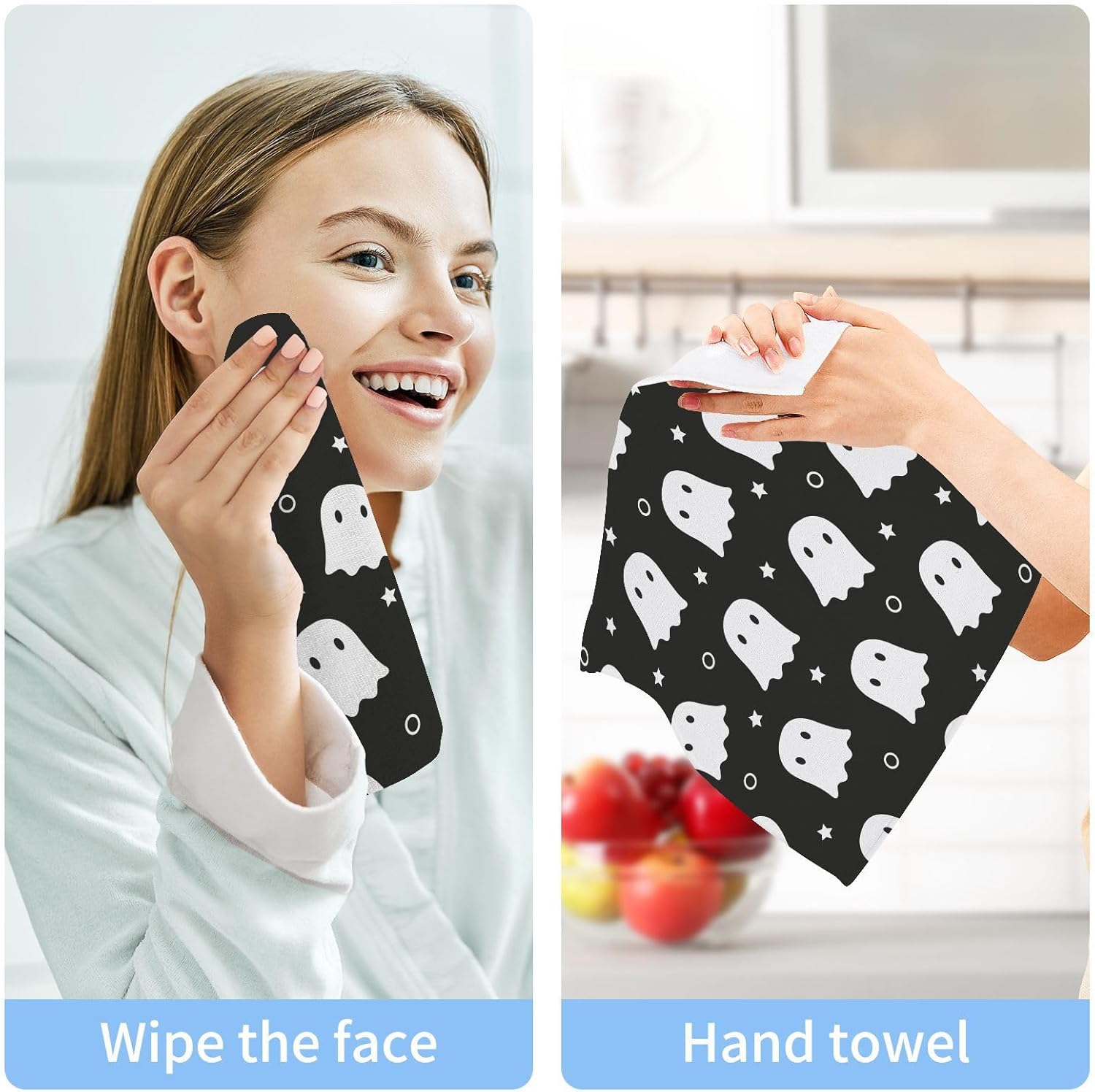 Halloween Ghost Washcloth Set - Spooky Soft Reusable Face Towels