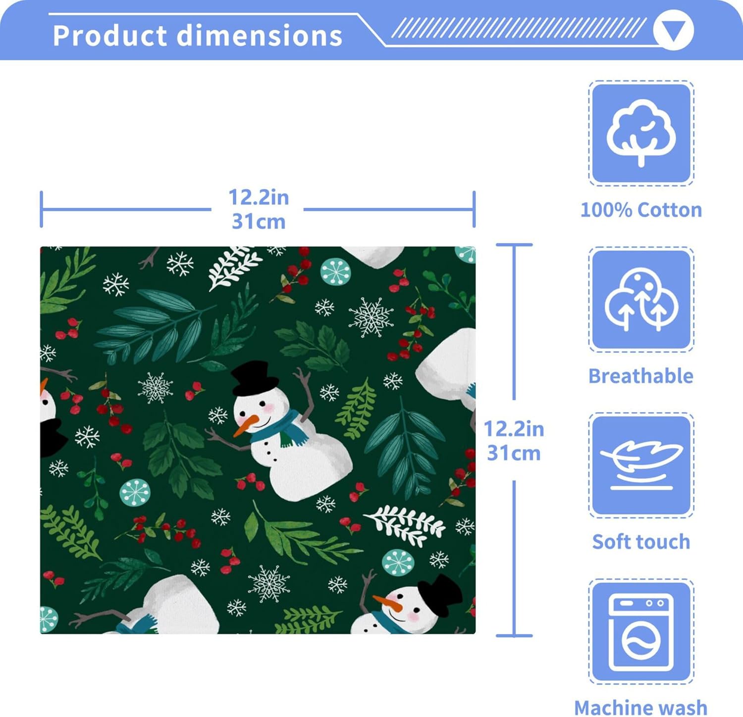 Xigua Christmas Snowman Washcloths Set of 2 - 12x12 Inch