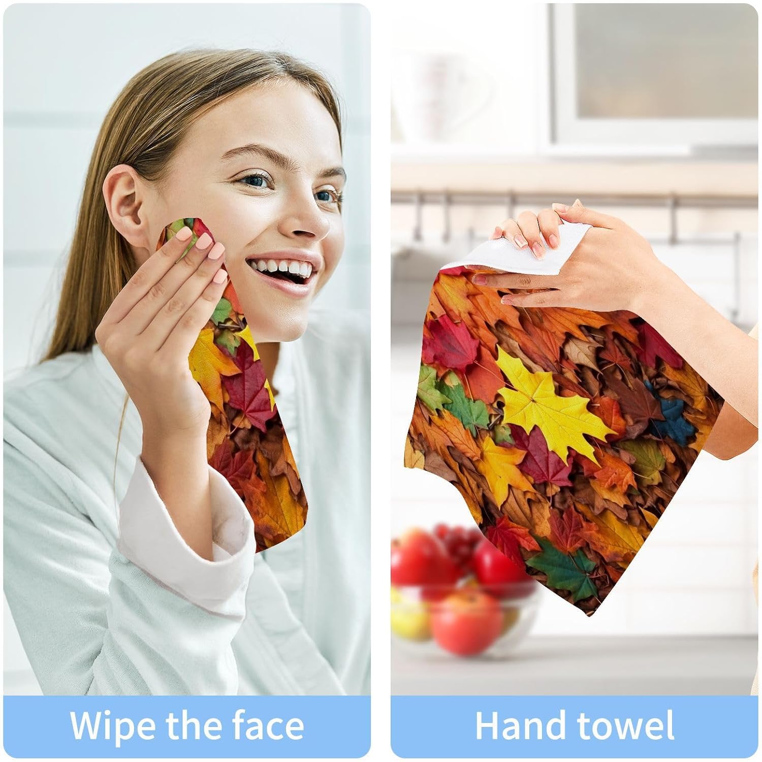 Maple Leaves Washcloths 2 Pack Soft Absorbent Cotton Towels