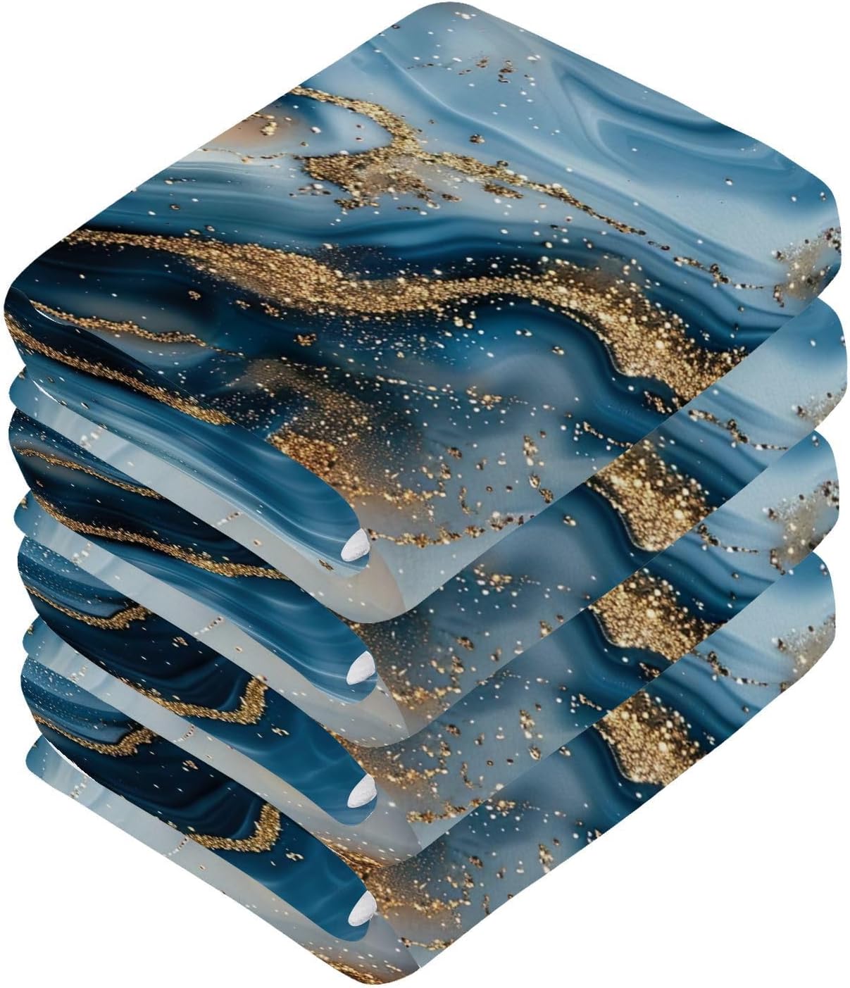 Blue Gold Marble Washcloths 2 Pack Soft Absorbent Towels
