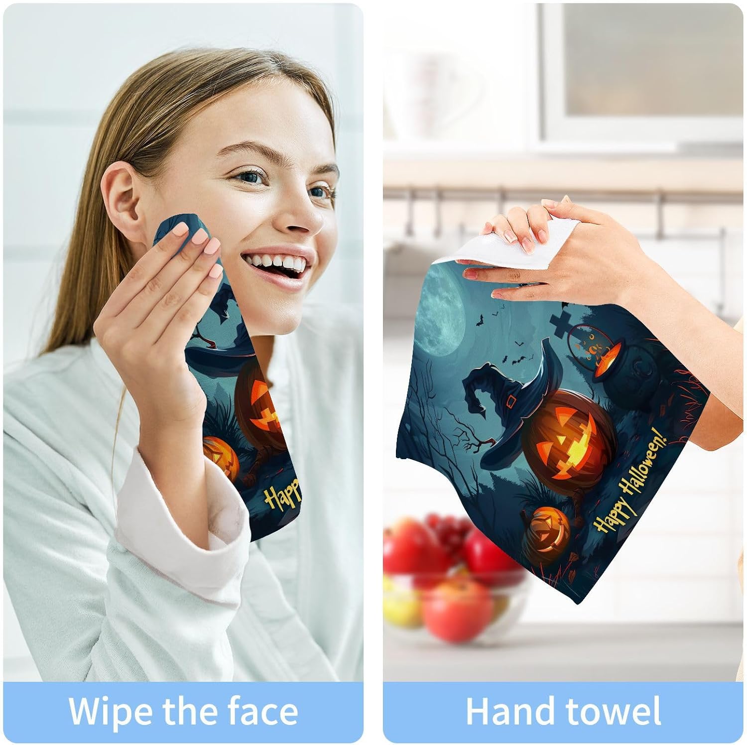 Halloween-Friendly pumpkin face towel 12x12-inch soft absorbent washable