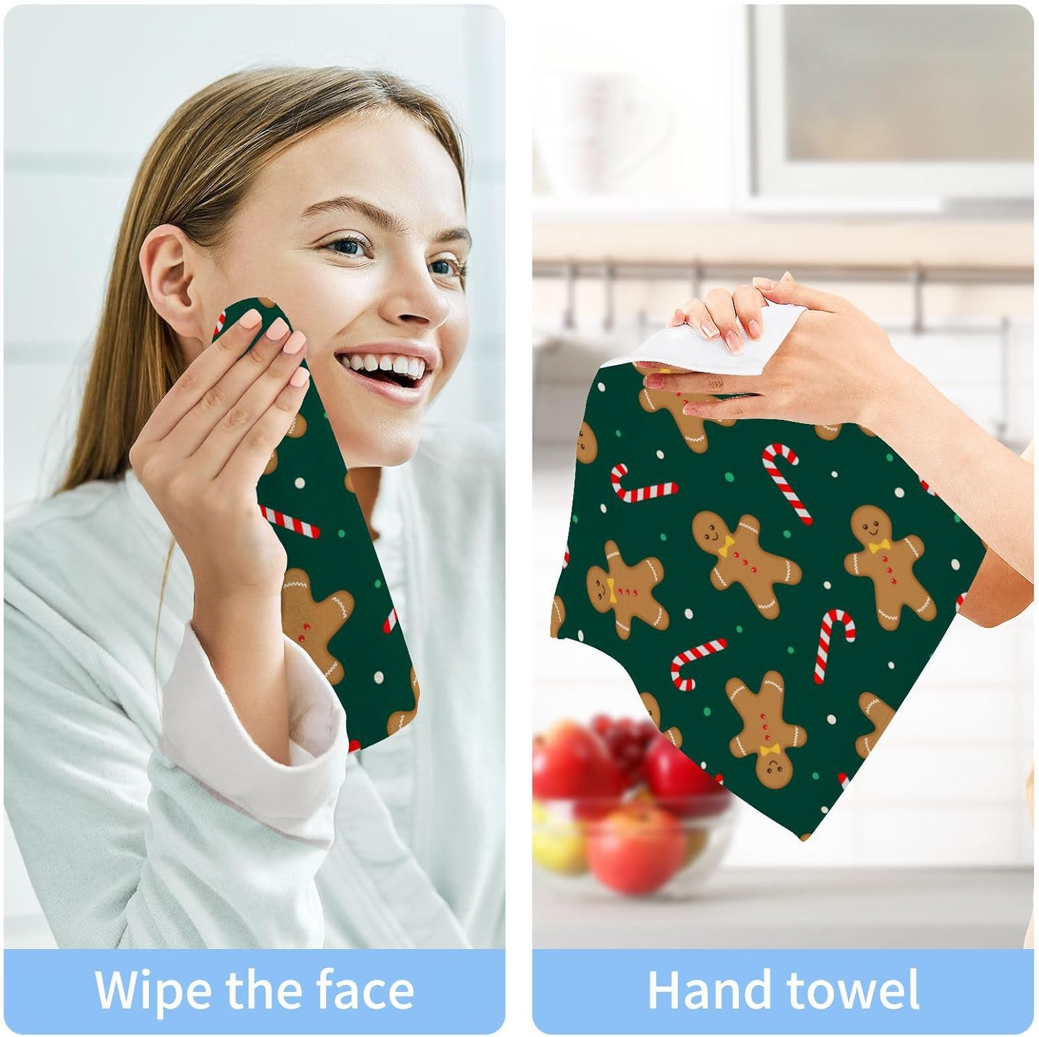 Christmas Gingerbread Man Washcloth Set 12x12 Soft Absorbent Washcloths