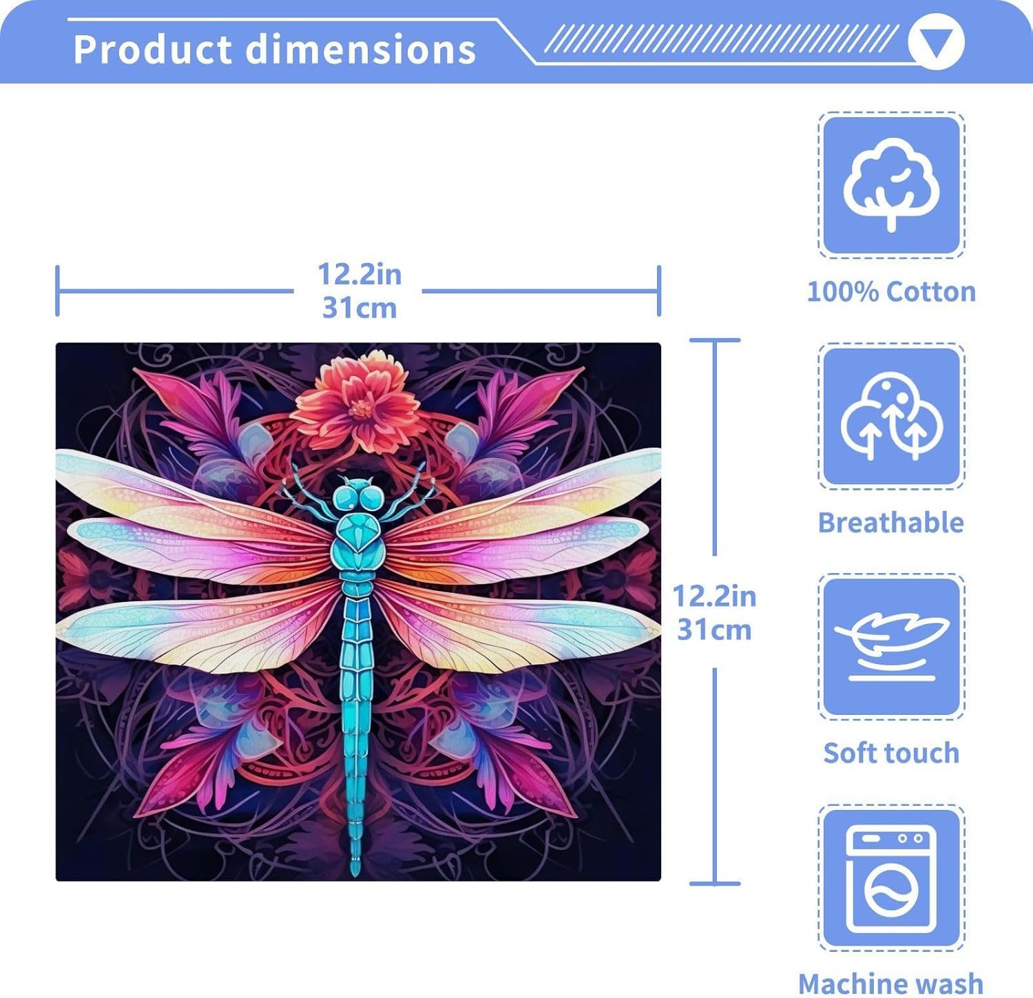 Dragonfly Washcloths 2 Pack Soft Absorbent Cotton Face Towels