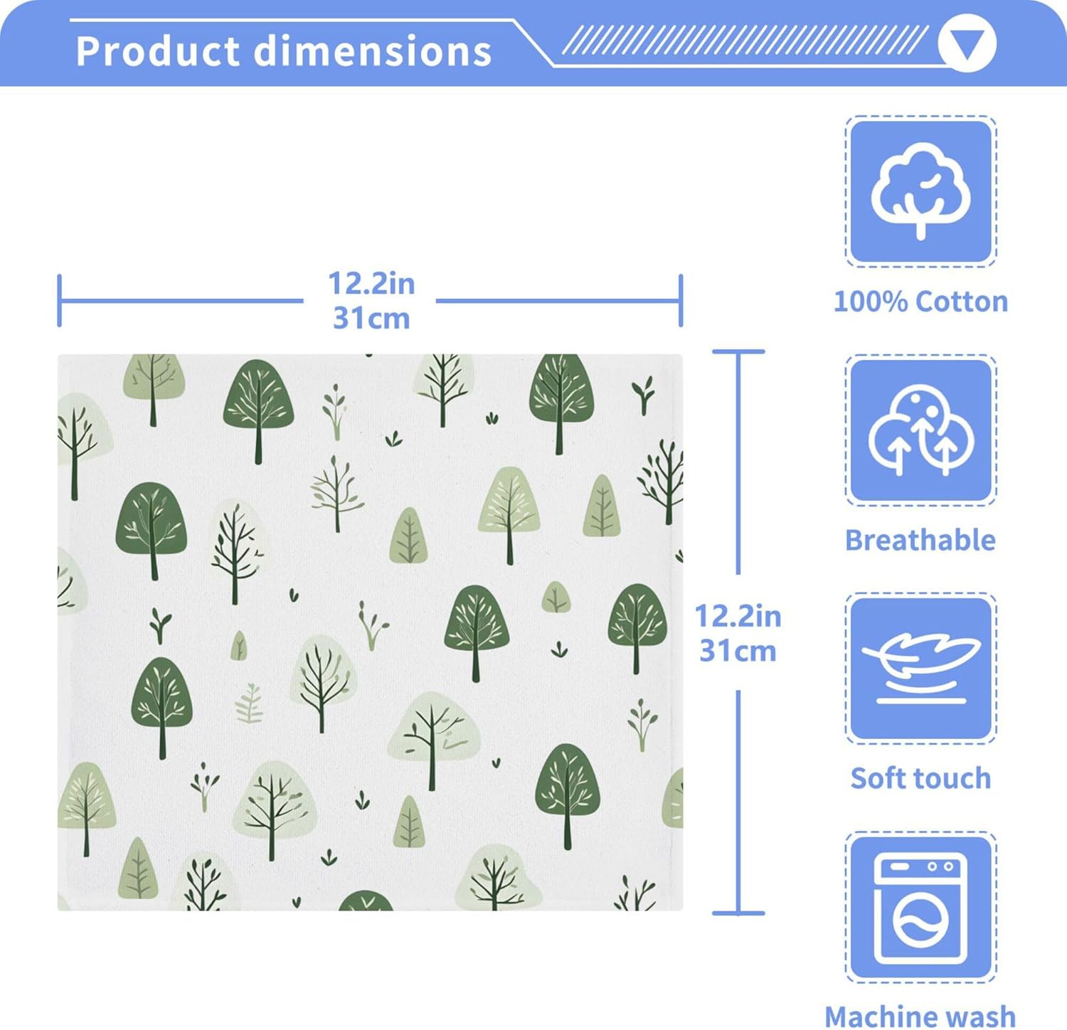 Experience Ultimate Convenience With Xigua Green Trees Cotton Washcloth Set