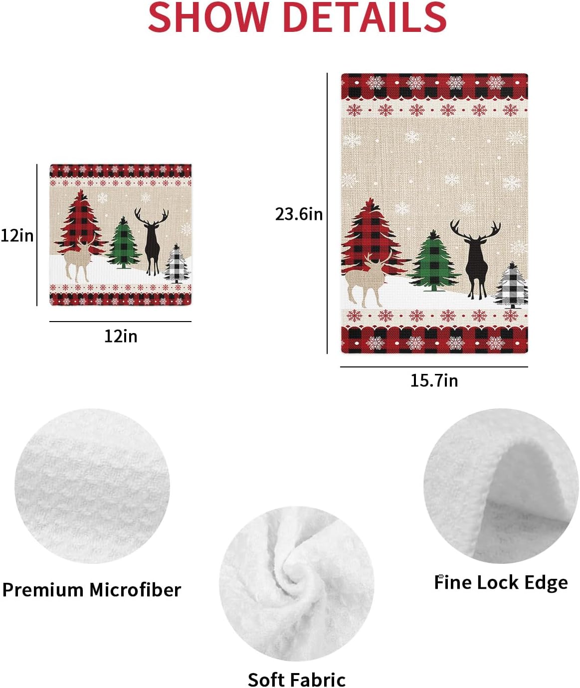 Falaniique Christmas Reindeer Waffle Dish Towel Set of 2