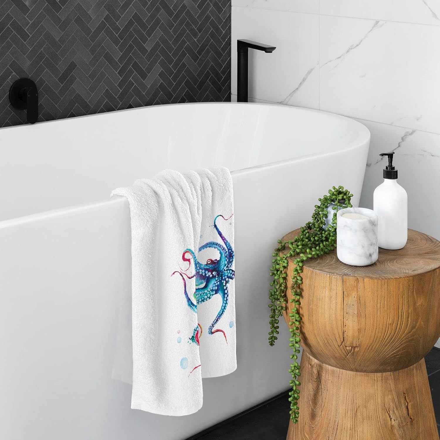 ALAZA Octopus Hand Towels Luxury Soft Cotton Bath Towels for Bathroom Sets