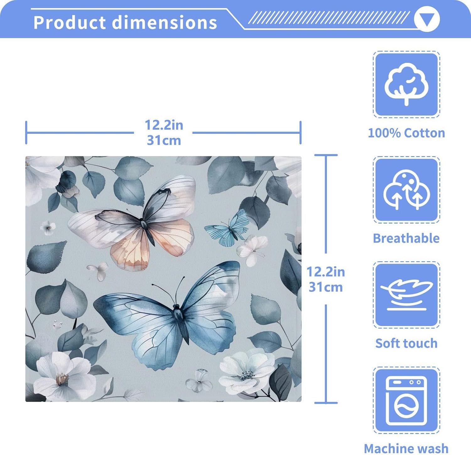 YETTASBIN Butterfly Soft Cotton Face Towels 2-Pack