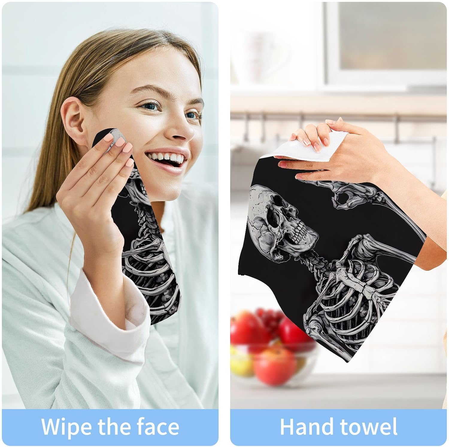 YETTASBIN Skeleton Washcloths 2 Pack Soft Absorbent Face Towels