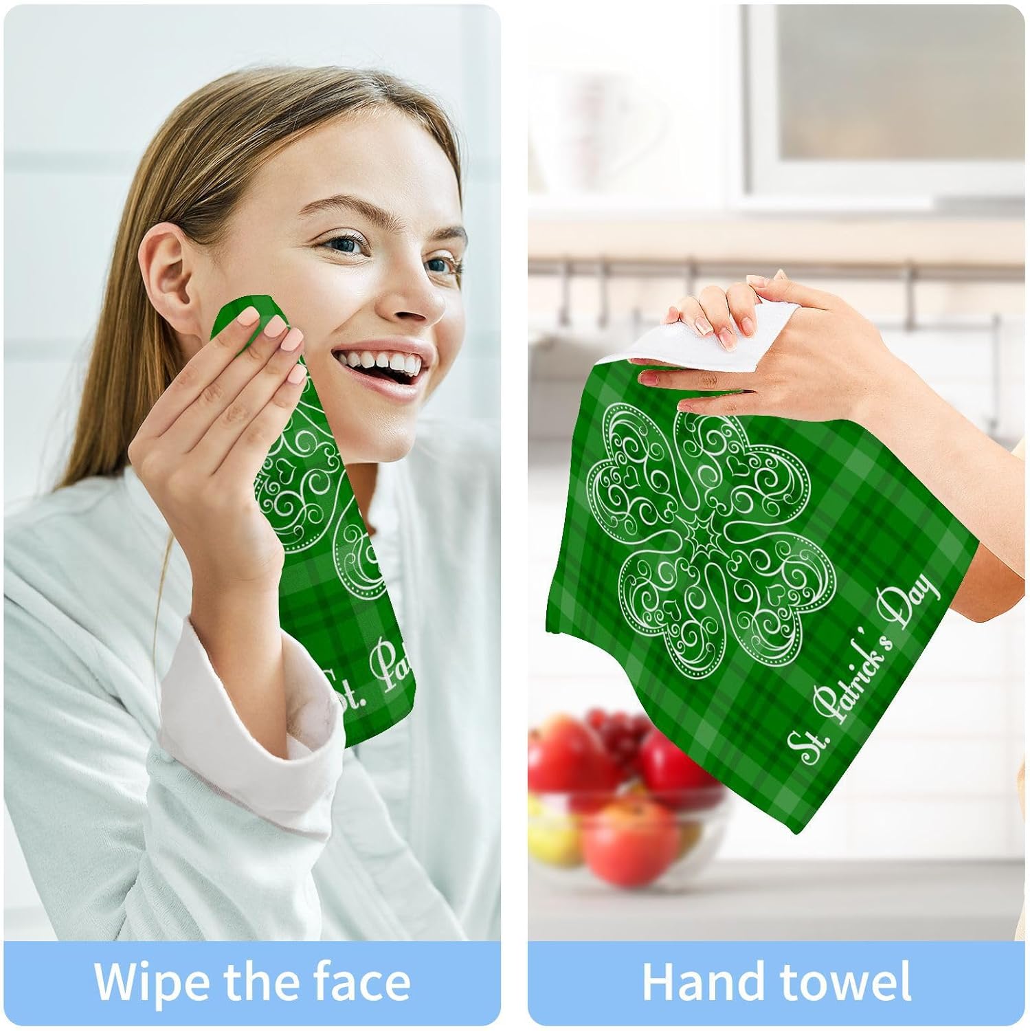 St Patricks Day Clover Washcloth 2-Pack Soft Reusable