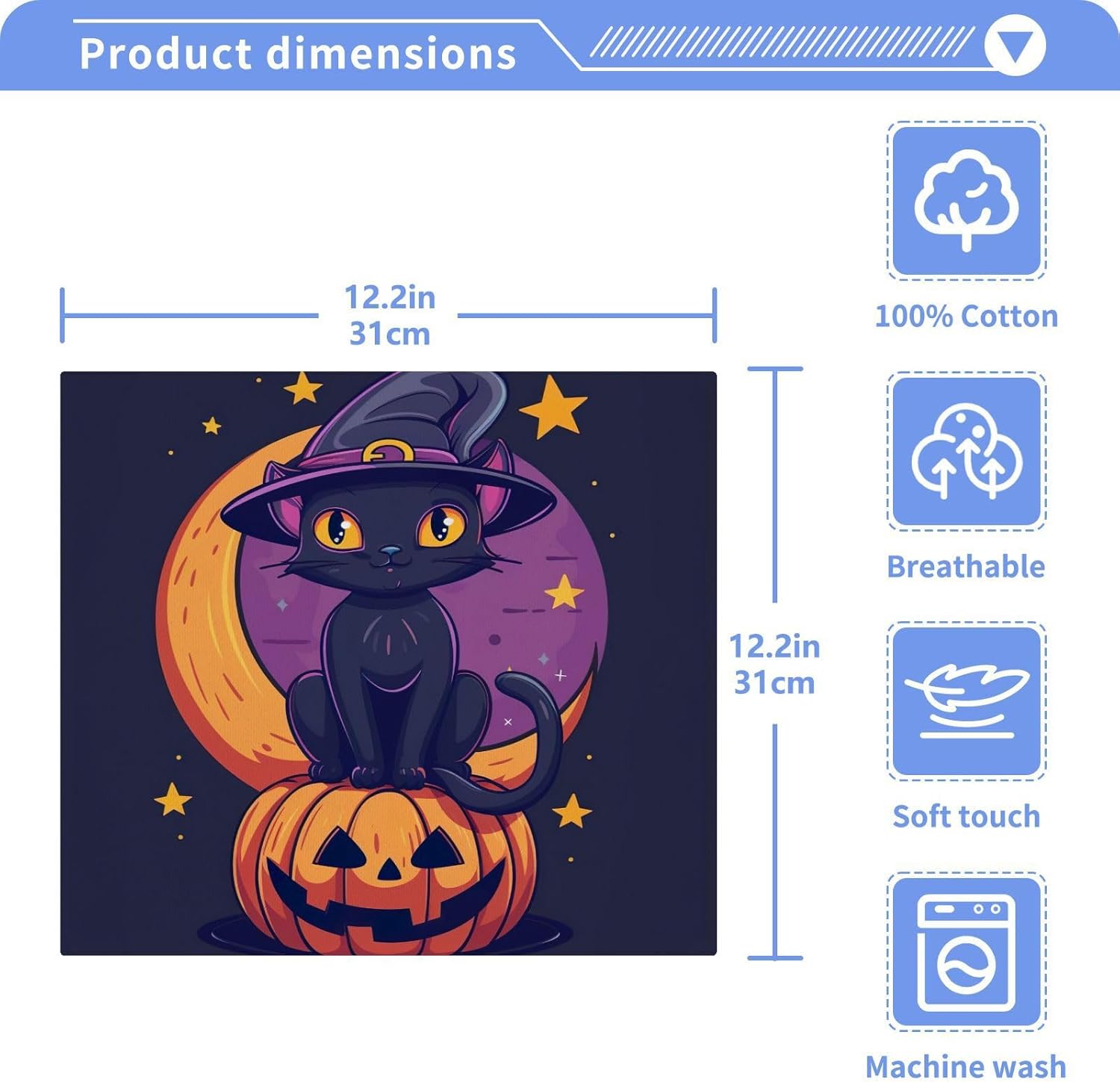 Halloween CAT Washcloth Set Spooky Soft Reusable for Kids Babies