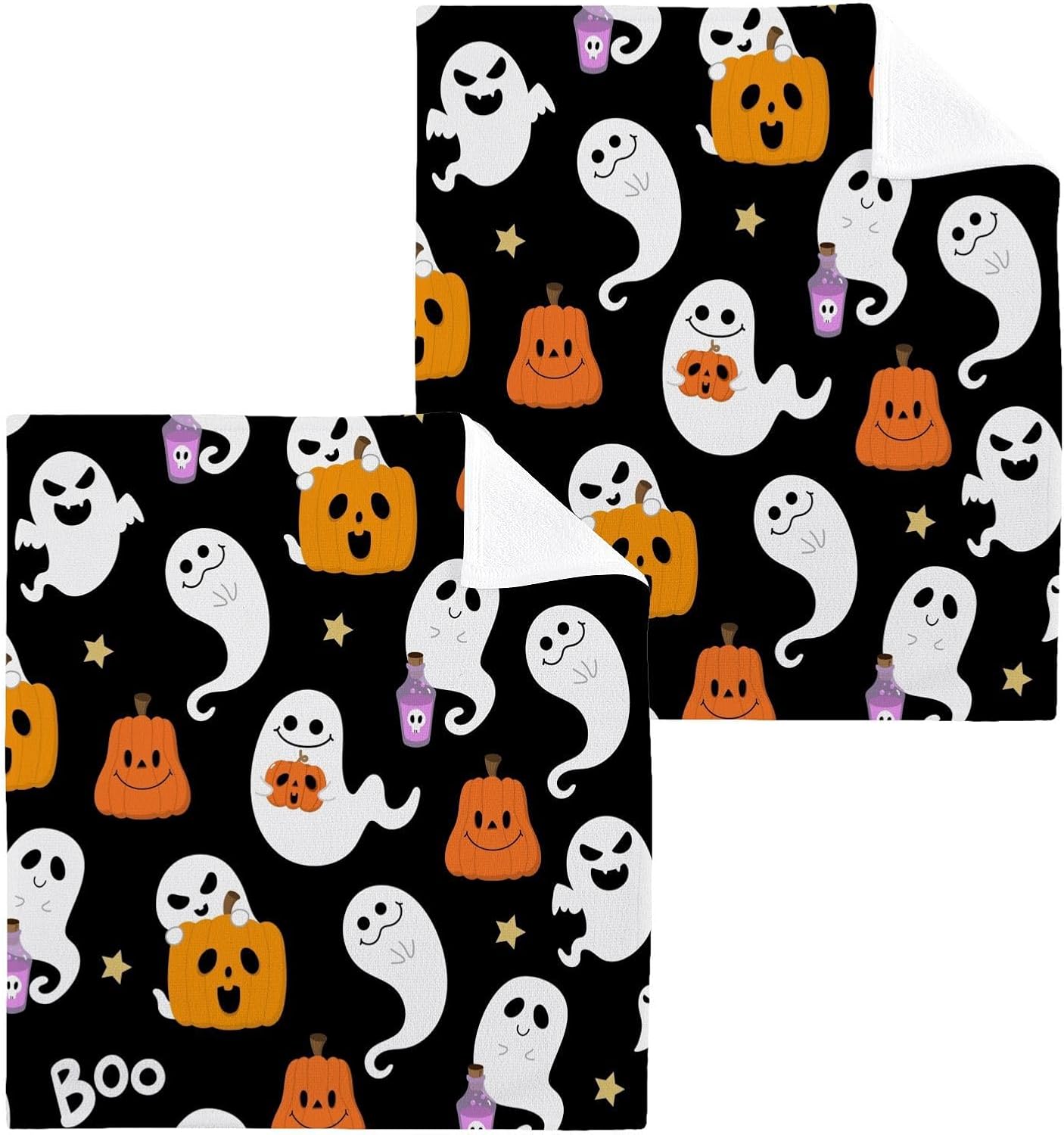 Halloween Ghost Washcloths 2 Pack Soft Absorbent Towels