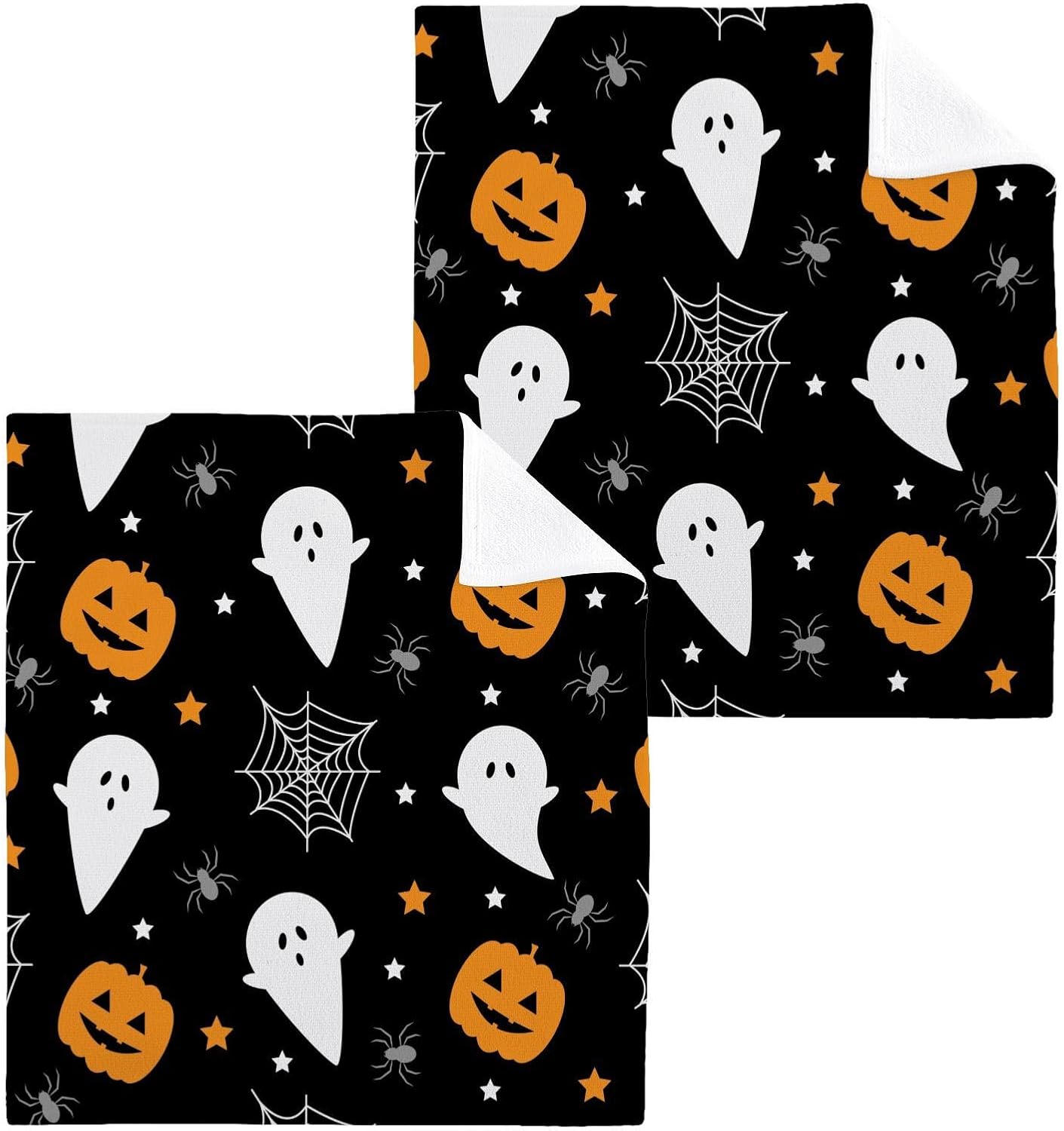 Halloween Pumpkin Ghost Soft Washcloths 12x12 Reusable Face Towels for Kids