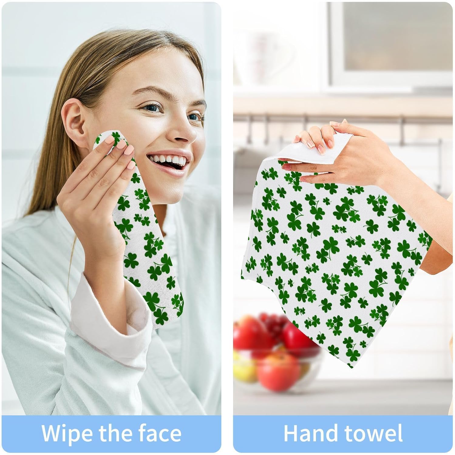 St Patricks Day Clover Washcloth Set Soft Absorbent